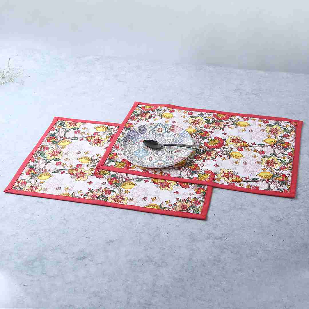 Como Table mats with floral prints - Red (Set of 6) - Image 2