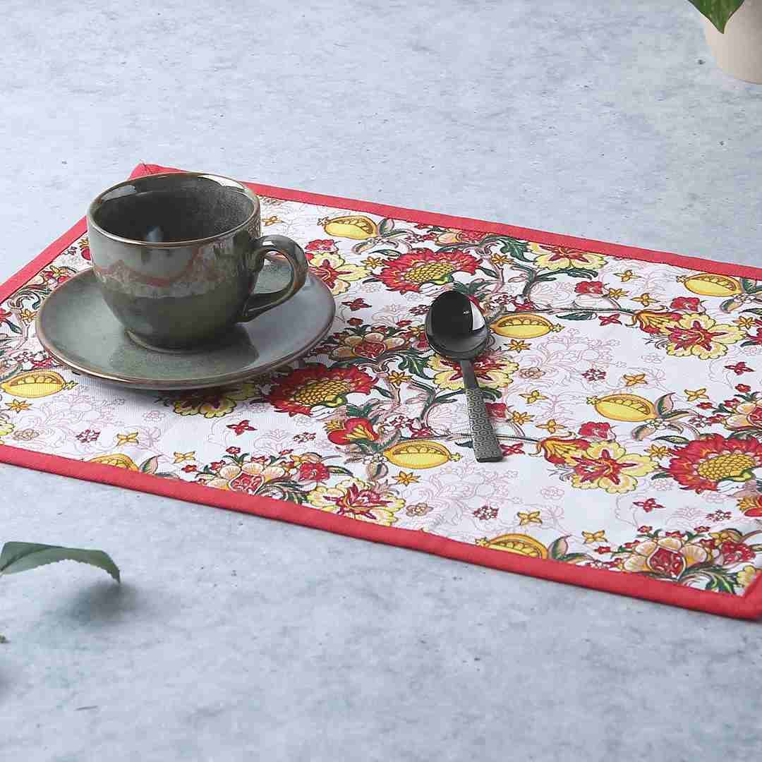 Como Table mats with floral prints - Red (Set of 6) - Image 3