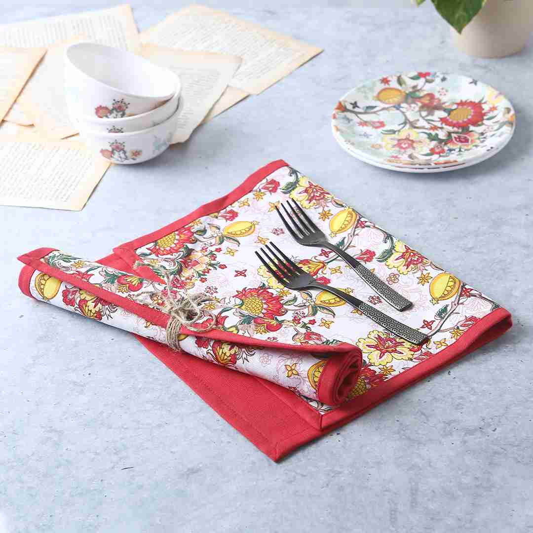 Como Table mats with floral prints - Red (Set of 6) - Image 4