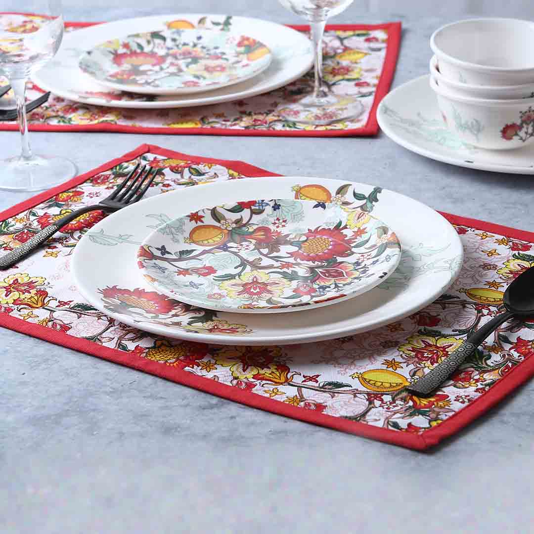 Como Table mats with floral prints - Red (Set of 6) - Image 5