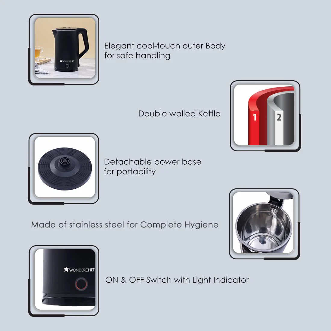 Cool-Touch Electric Kettle | 1.8L Capacity | 1300W | Double Walled Stainless Steel | Auto Shut-Off | Black | 1 Year Warranty - Image 4