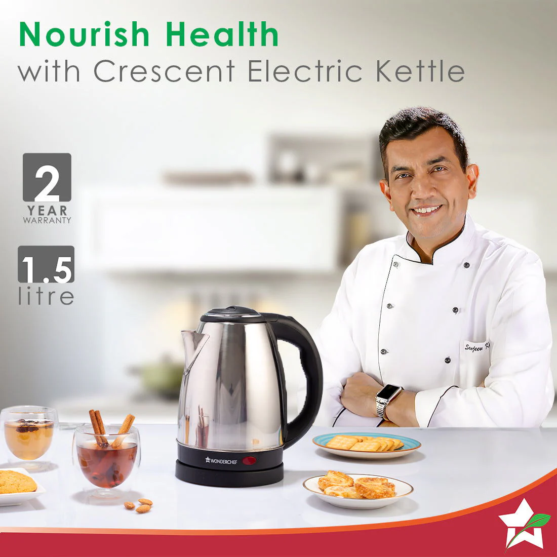 Wonderchef Renewed Crescent Electric Kettle | Stainless Steel Interior | Safety Locking Lid | 1.8L | 1800W - Image 3