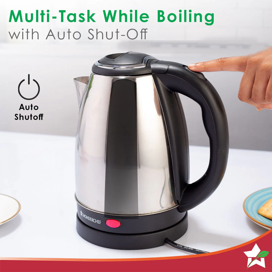 Wonderchef Renewed Crescent Electric Kettle | Stainless Steel Interior | Safety Locking Lid | 1.8L | 1800W - Image 5
