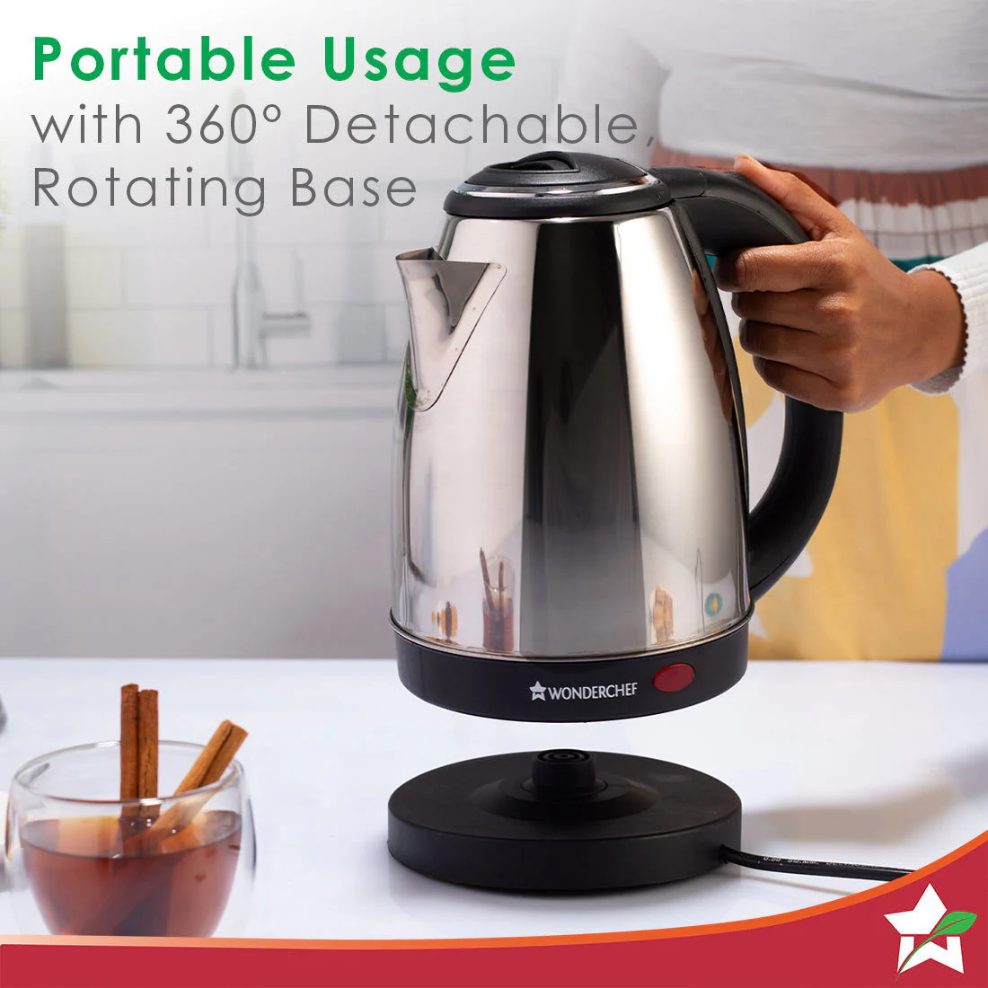 Wonderchef Renewed Crescent Electric Kettle | Stainless Steel Interior | Safety Locking Lid | 1.8L | 1800W - Image 7