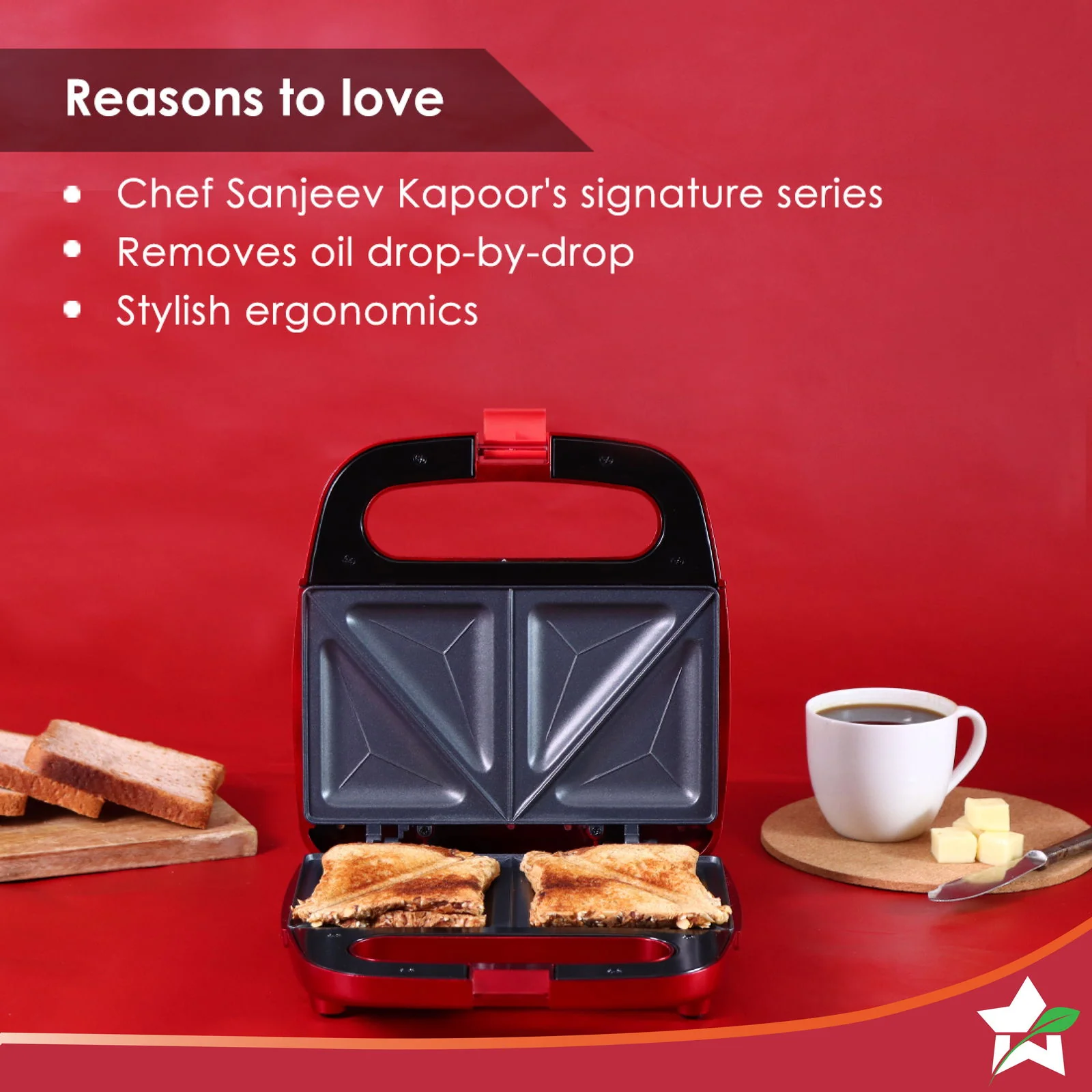 Crimson Edge Non-Stick Electric Griller, Sandwich Maker & Toaster | 750 Watt | Auto Temp, LED indicator | Cool Touch Handle, Buckle Clip Lock | Grill Sandwiches, Bread, Kebabs, Paneer, Tikkis and Quesadillas | Oil Free Toasting | 2 Year Warranty - Image 3