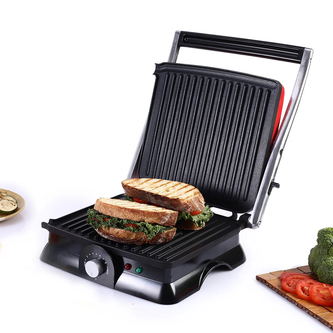 Sanjeev Kapoor Tandoor Family Size| Crimson Edge Electric Contact Grill & Sandwich Maker| Healthy Non-Stick Coating | LED Indicator| 2 Year Warranty| Red - Image 2