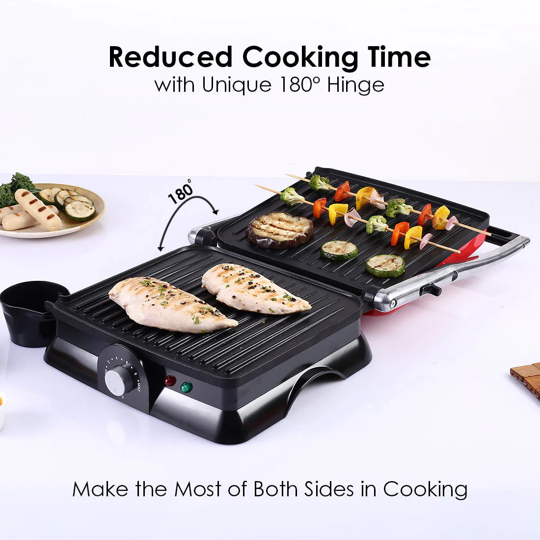 Sanjeev Kapoor Tandoor Family Size| Crimson Edge Electric Contact Grill & Sandwich Maker| Healthy Non-Stick Coating | LED Indicator| 2 Year Warranty| Red - Image 6