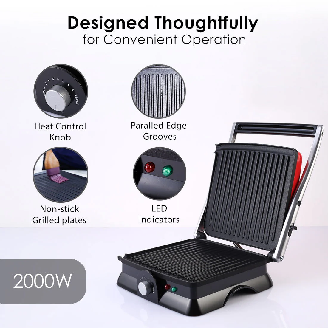 Sanjeev Kapoor Tandoor Family Size| Crimson Edge Electric Contact Grill & Sandwich Maker| Healthy Non-Stick Coating | LED Indicator| 2 Year Warranty| Red - Image 7