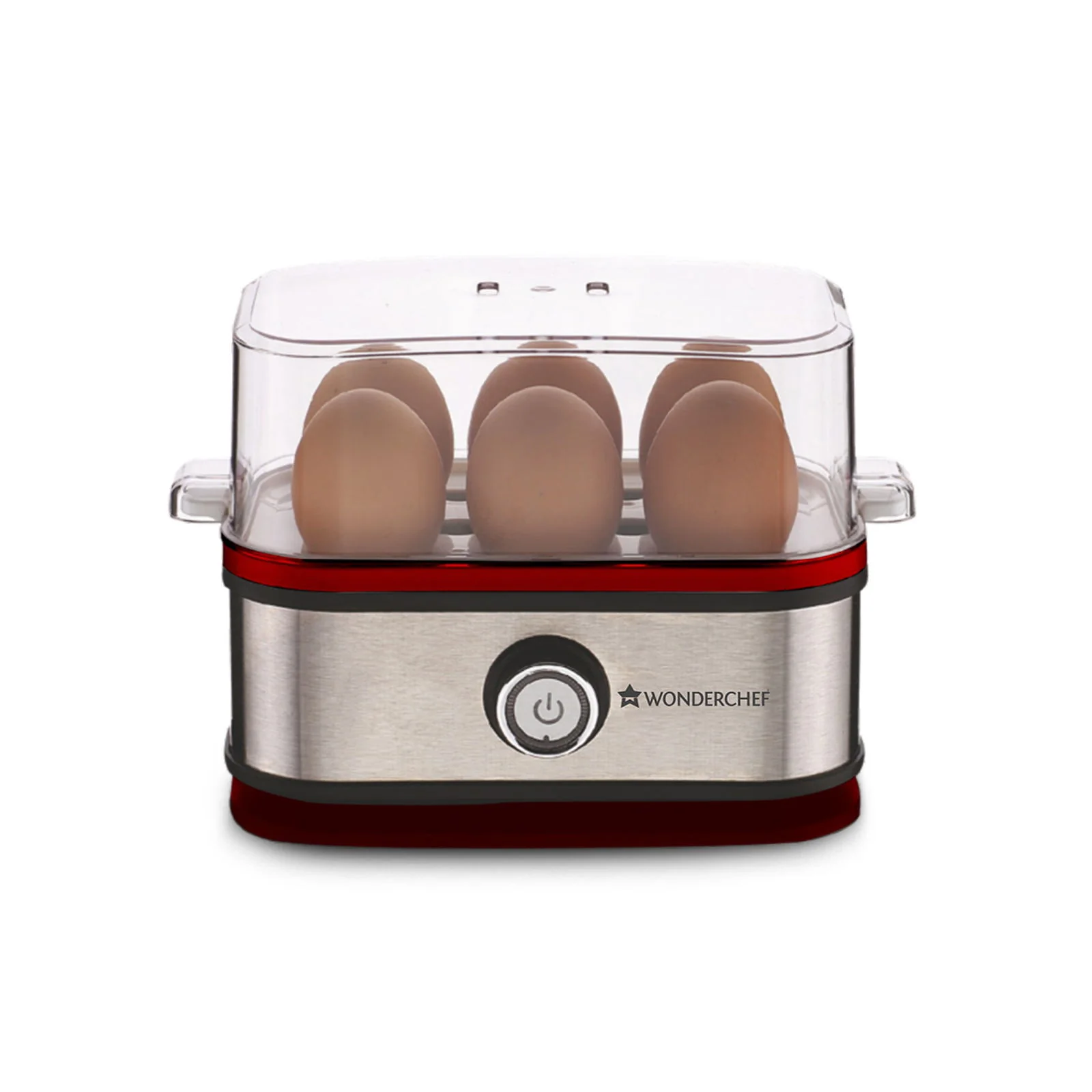 Crimson Edge Instant Electric Egg Boiler with 6 Egg Poachers|3 Boiling Modes, Soft, Medium, Hard| Auto Shut Off | Non-stick Egg Rack, Transparent Lid, Stainless Steel Body & Heating Plate, Steamer Rack| Alarm| Overheat Protection | Red| 2 Year Warranty - Image 2