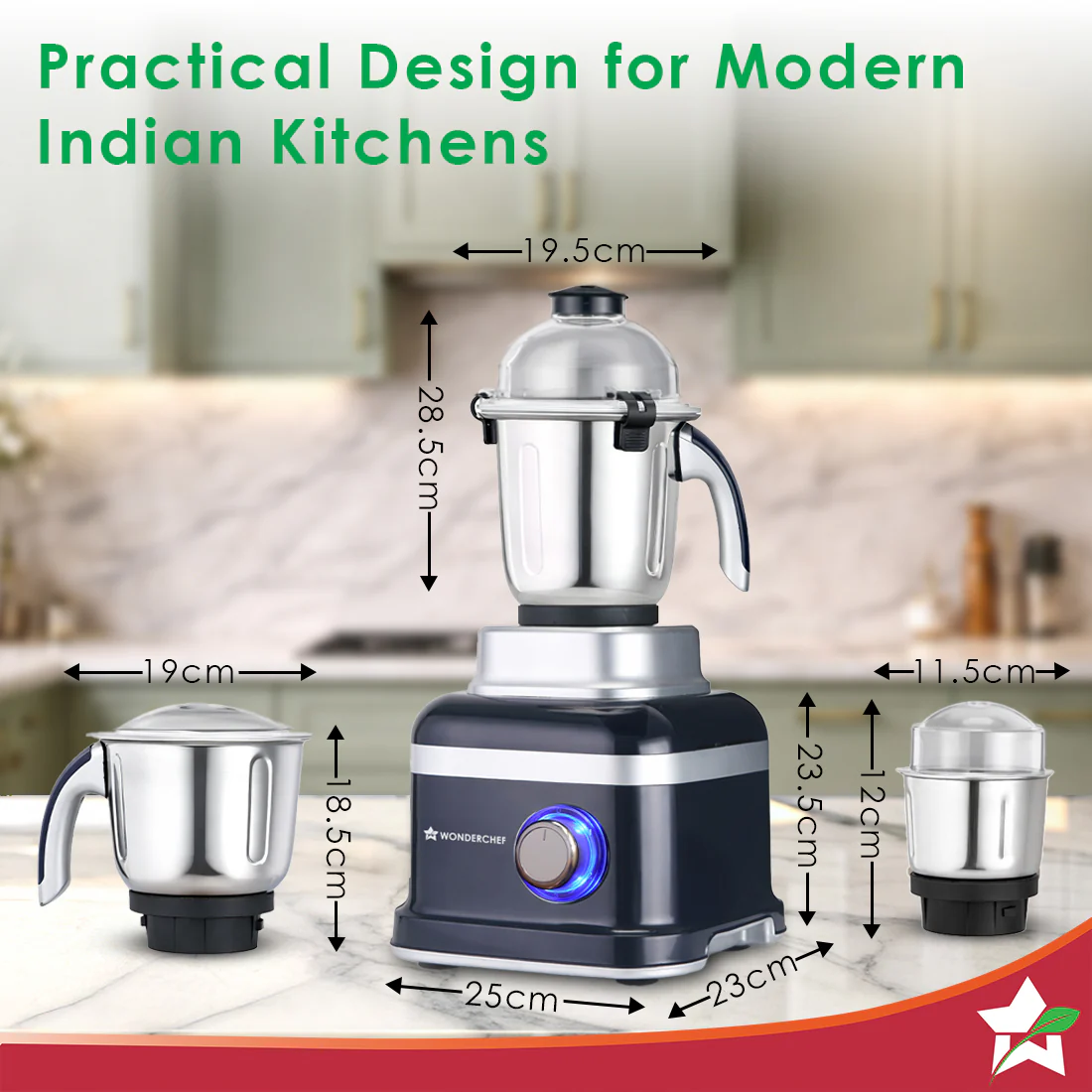 Cube 1000W Mixer Grinder, 3 Jars with Flow Breakers, Special Coarse Blade for Silbatta-style Khada Masala Grinding, Ideal for Grinding, Blending Chutney, Idli/Dosa Batter, 2-Yr Warranty - Image 3