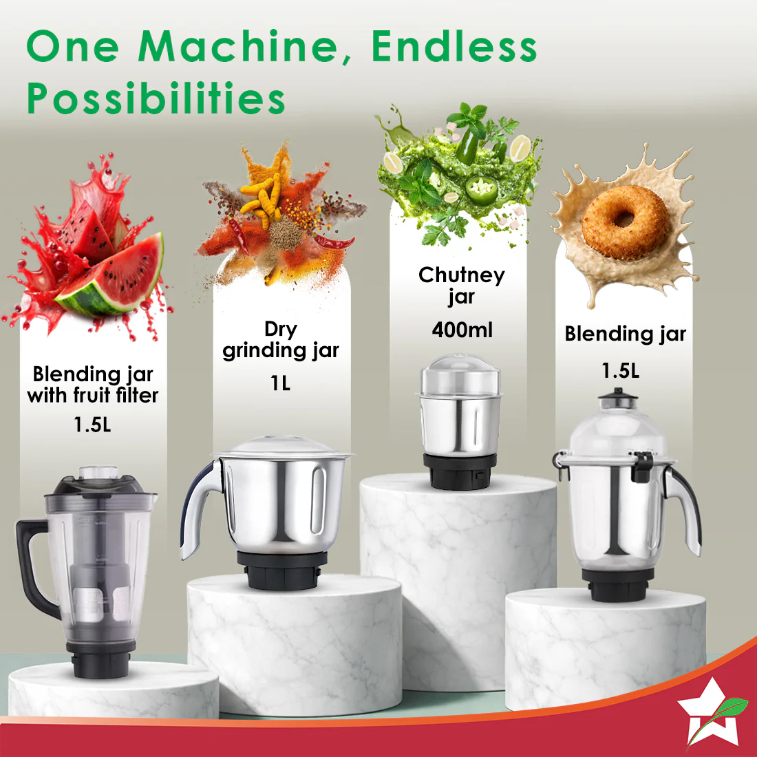 Cube 1000W Mixer Grinder, 4 Jars with Flow Breakers, Special Coarse Blade for Silbatta-style Khada Masala Grinding, Ideal for Grinding, Blending Chutney, Idli/Dosa Batter, 2-Yr Warranty - Image 6