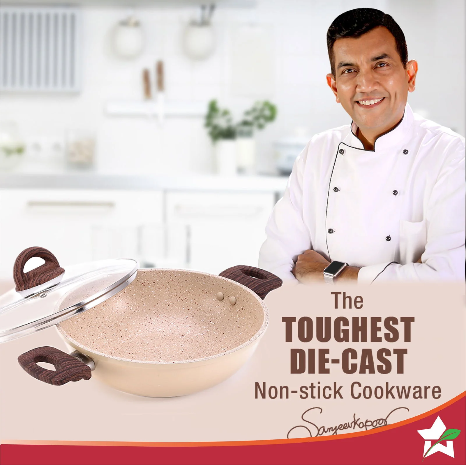Duralife Die-cast 24 cm Kadhai with lid | 5 Layer Healthy Duramax Non-Stick Coating | Soft Touch Handles | Pure Grade Aluminium | PFOA Free | 2.5 litres | 2 Year Warranty | Ivory - Image 2