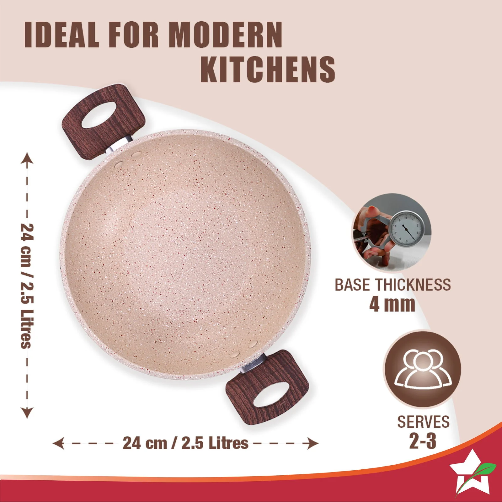 Duralife Die-cast 24 cm Kadhai with lid | 5 Layer Healthy Duramax Non-Stick Coating | Soft Touch Handles | Pure Grade Aluminium | PFOA Free | 2.5 litres | 2 Year Warranty | Ivory - Image 6
