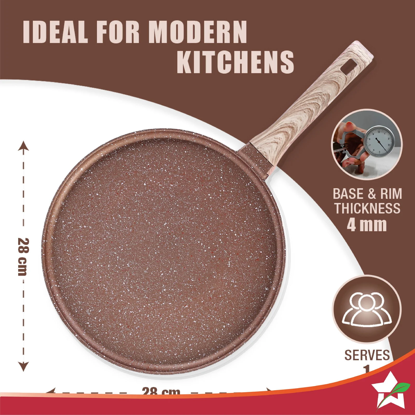 Duralife Die-cast 28 cm Dosa Tawa | 5 Layer Healthy Duramax Non-Stick Coating | Soft Touch Handle | Pure Grade Aluminium | PFOA Free | 2 Year Warranty | Copper - Image 6