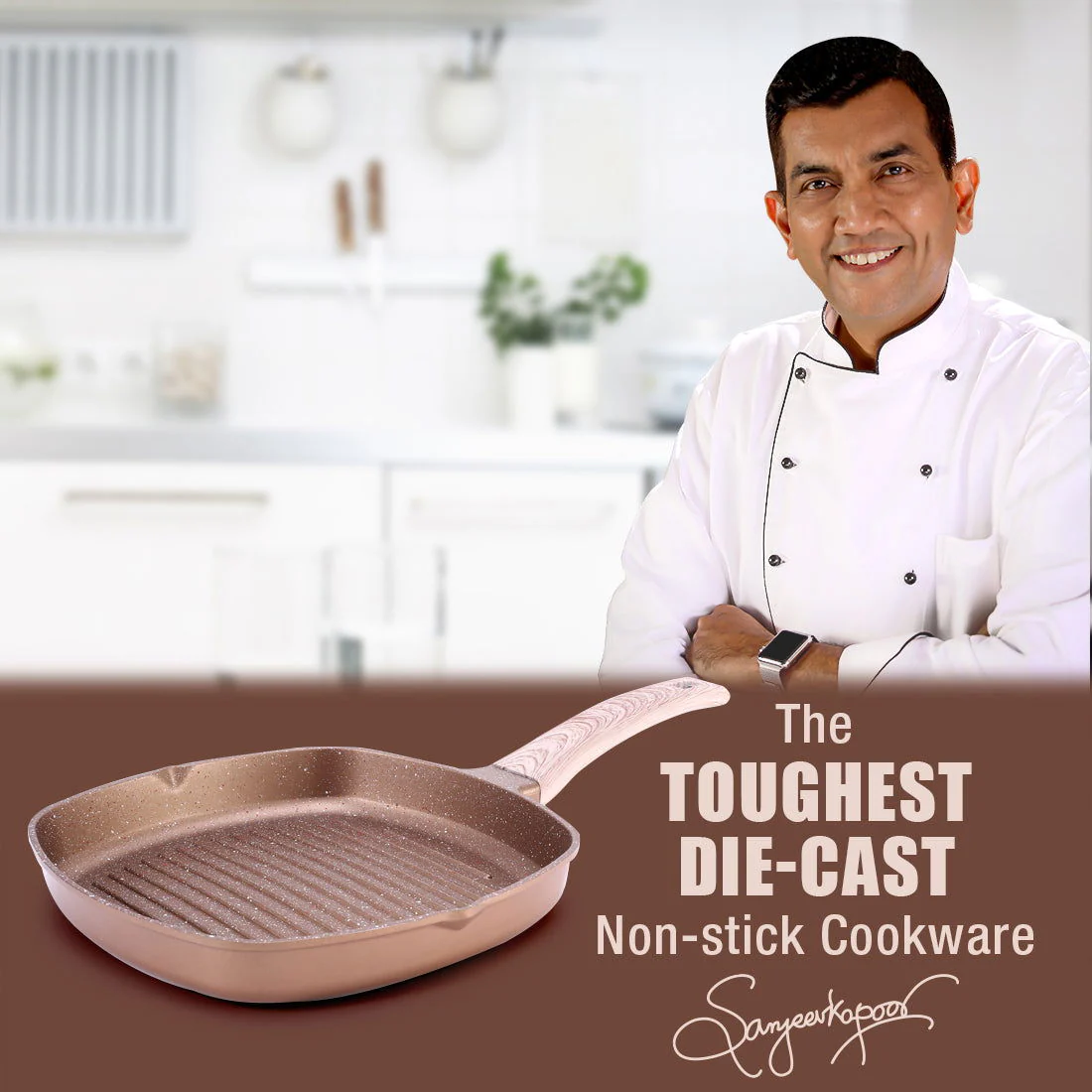 Duralife Die-cast 24 cm Grill Pan | 5 Layer Healthy Duramax Non-Stick Coating | Soft Touch Handle | Pure Grade Aluminium | PFOA Free | 1.5 liters | 2 Year Warranty | Copper - Image 2