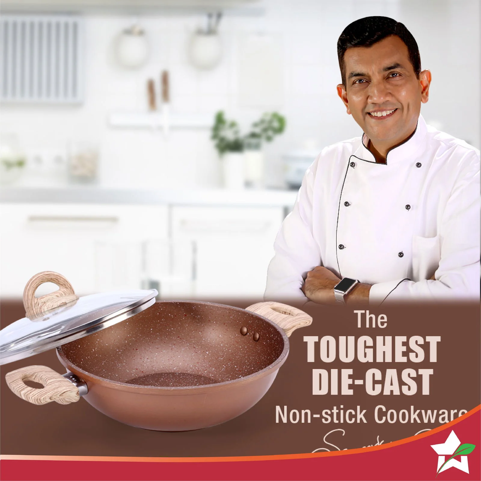 Duralife Die-cast 24 cm Kadhai with lid | 5 Layer Healthy Duramax Non-Stick Coating | Soft Touch Handles | Pure Grade Aluminium | PFOA Free | 2.5 litres | 2 Year Warranty | Copper - Image 2