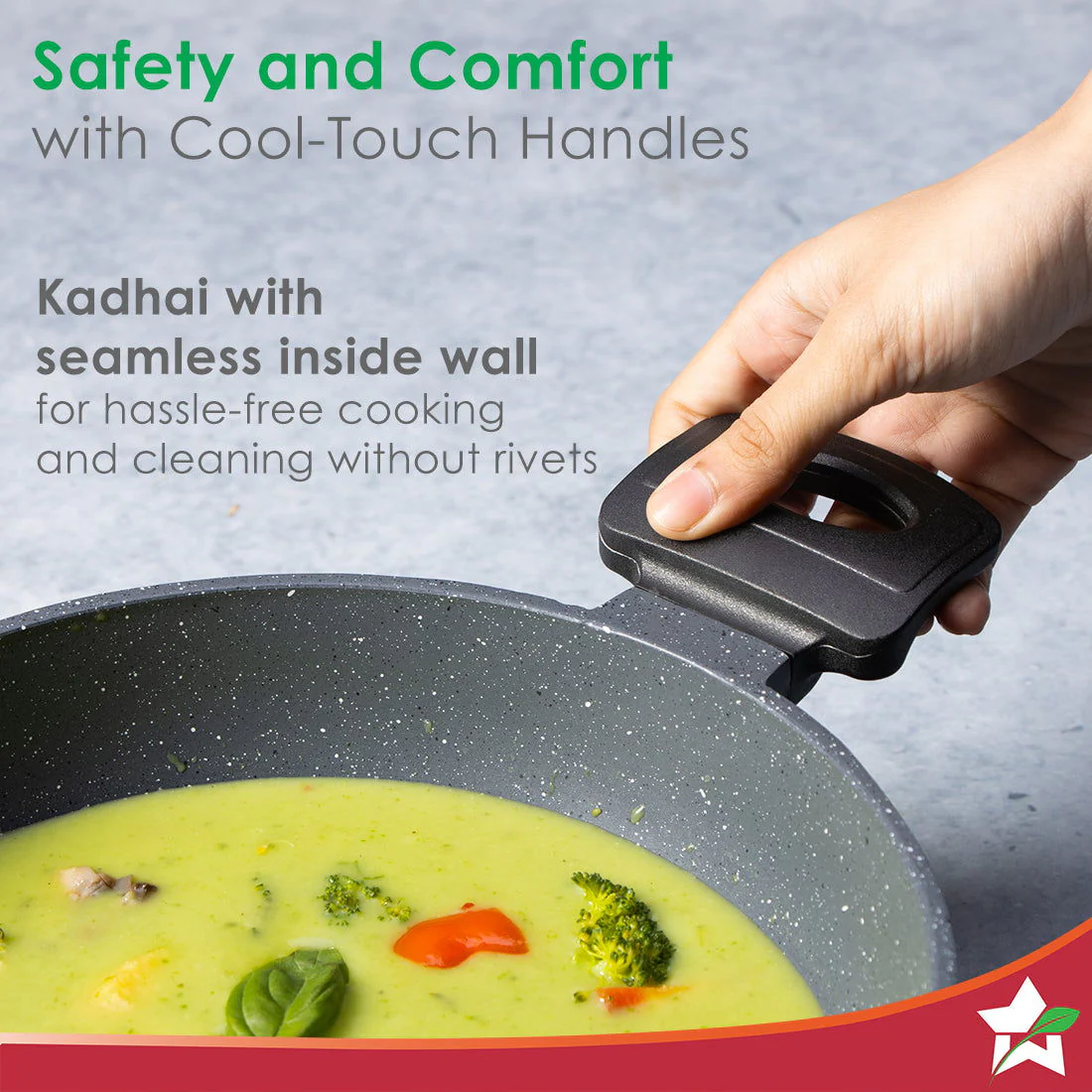 Duralite Die-Cast Kadhai with Lid | 24 cm | 2.4 L | 5 Layer Meta-Tuff Non-Stick Coating | Never Loses Shape | Non-Toxic | Cool Touch Handles and Knob | PFOA Free | Pure Grade Aluminium | Easy to Clean | Grey | 2 Years Warranty - Image 8
