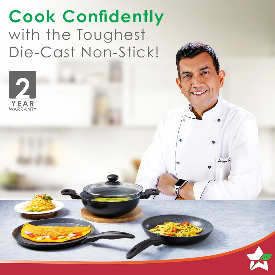 Duralite Die-Cast Non-Stick Pans 4 pcs Set | 24 cm Kadhai with Lid, 24 Cm Fry Pan, 28 cm Dosa Tawa | 1.2 L | Grey | 2 Years Warranty - Image 2