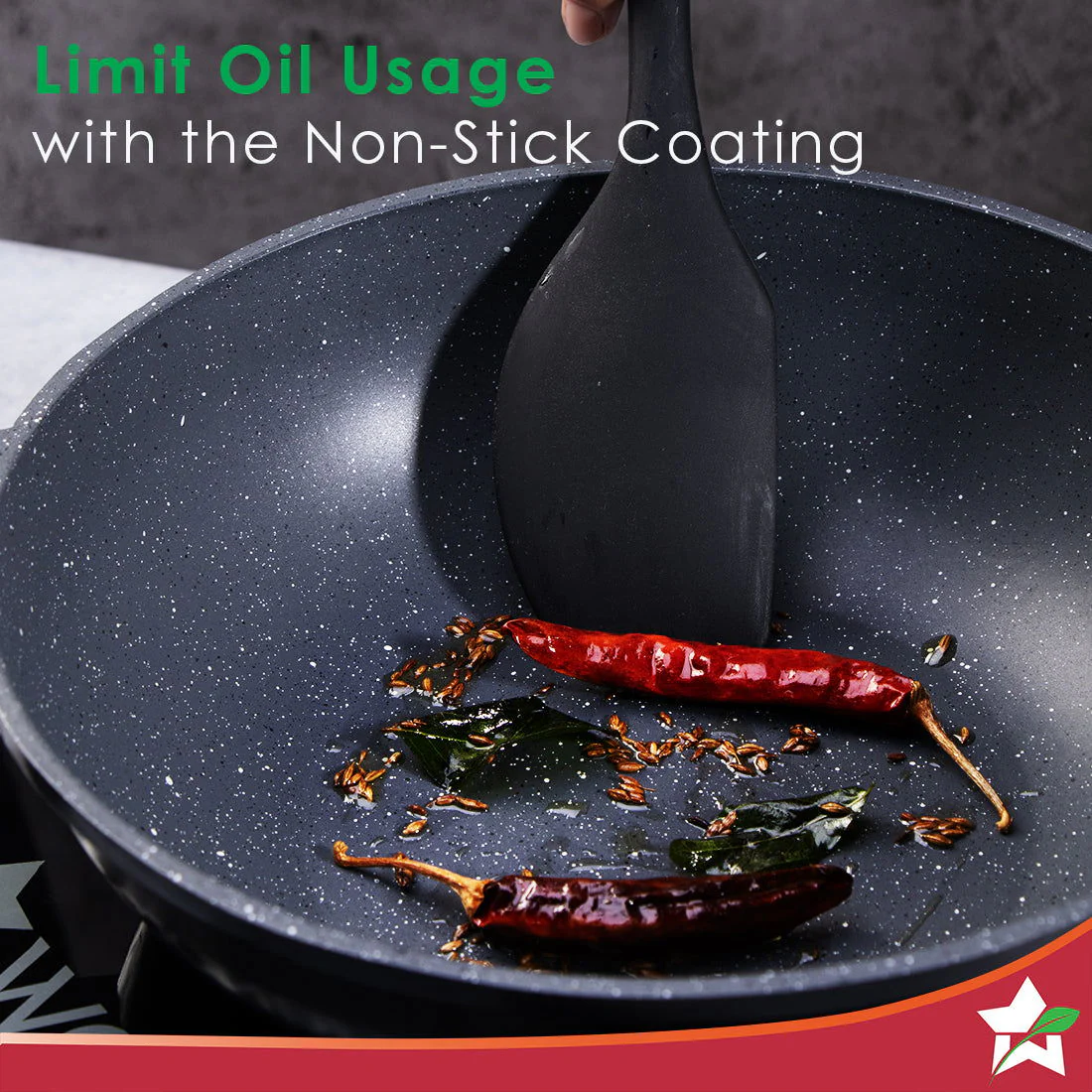Duralite Die-Cast Non-Stick Pans 4 pcs Set | 24 cm Kadhai with Lid, 24 Cm Fry Pan, 28 cm Dosa Tawa | 1.2 L | Grey | 2 Years Warranty - Image 5
