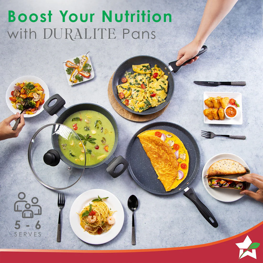 Duralite Die-Cast Non-Stick Pans 4 pcs Set | 24 cm Kadhai with Lid, 24 Cm Fry Pan, 28 cm Dosa Tawa | 1.2 L | Grey | 2 Years Warranty - Image 7