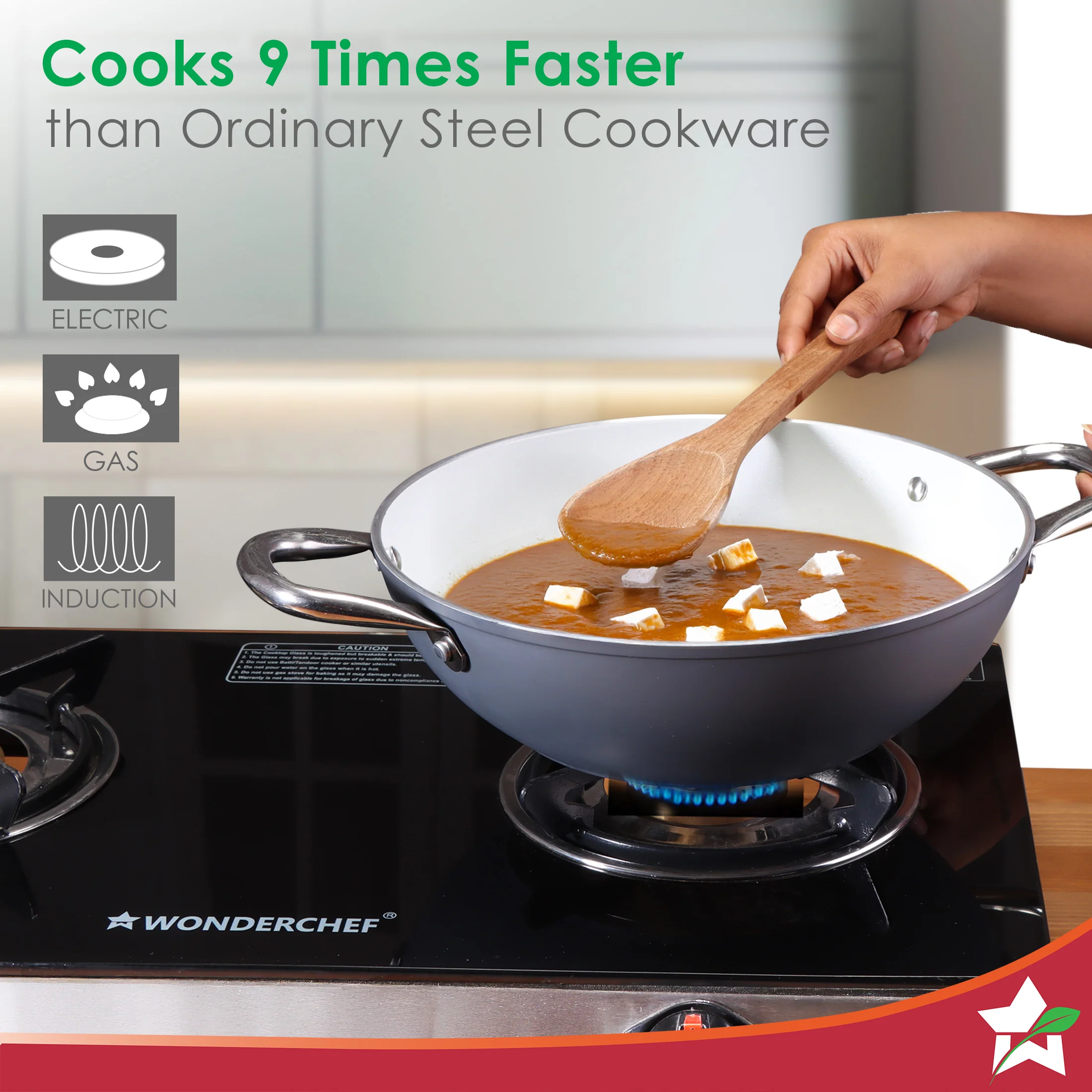 Eco-Glide Ceramic Cookware Set, Kadhai & Glass Lid-24cm, Dosa Tawa-28cm, Non-toxic, Chemical & PFOA Free, Stainless-steel Handle, Gas/Induction Compatible, Low oil cooking, 2-Year Warranty - Image 4