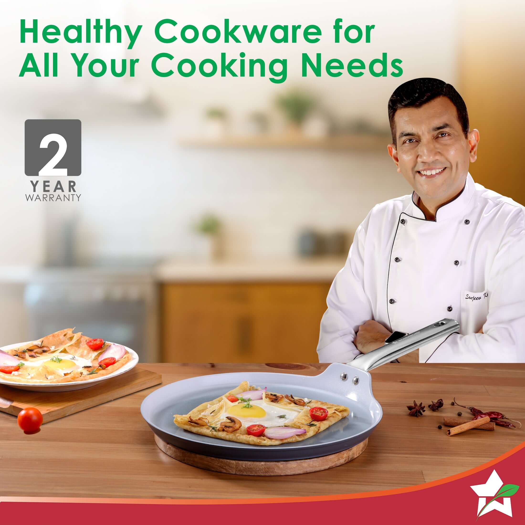 Eco-Glide Ceramic Dosa Tawa 28cm, Non-Toxic, Chemical & PFOA Free, Low Oil Cooking, Scratch-resistant, Stainless-steel Handle, Gas & Induction Compatible, 2-Year Warranty, Grey - Image 2