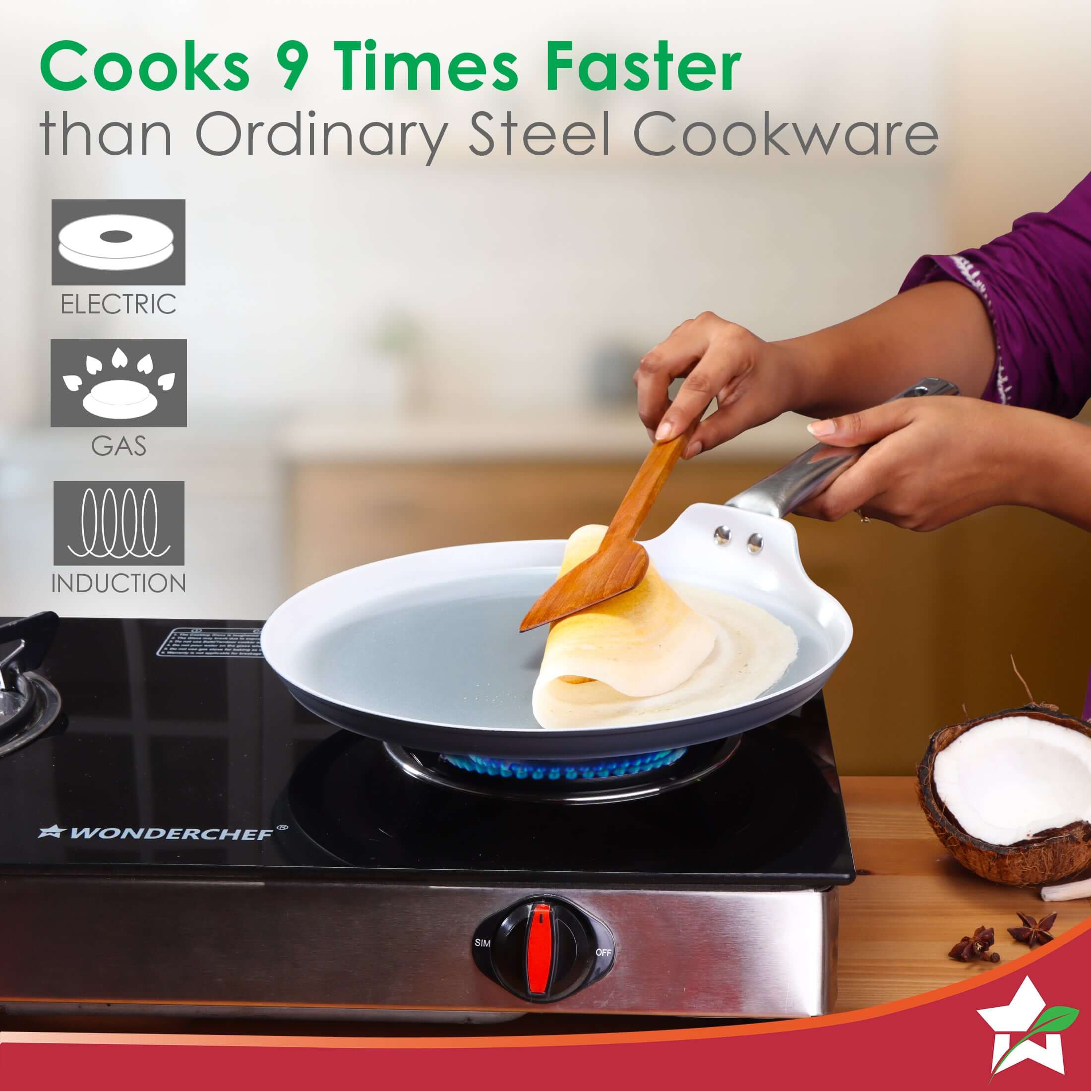 Eco-Glide Ceramic Dosa Tawa 28cm, Non-Toxic, Chemical & PFOA Free, Low Oil Cooking, Scratch-resistant, Stainless-steel Handle, Gas & Induction Compatible, 2-Year Warranty, Grey - Image 4