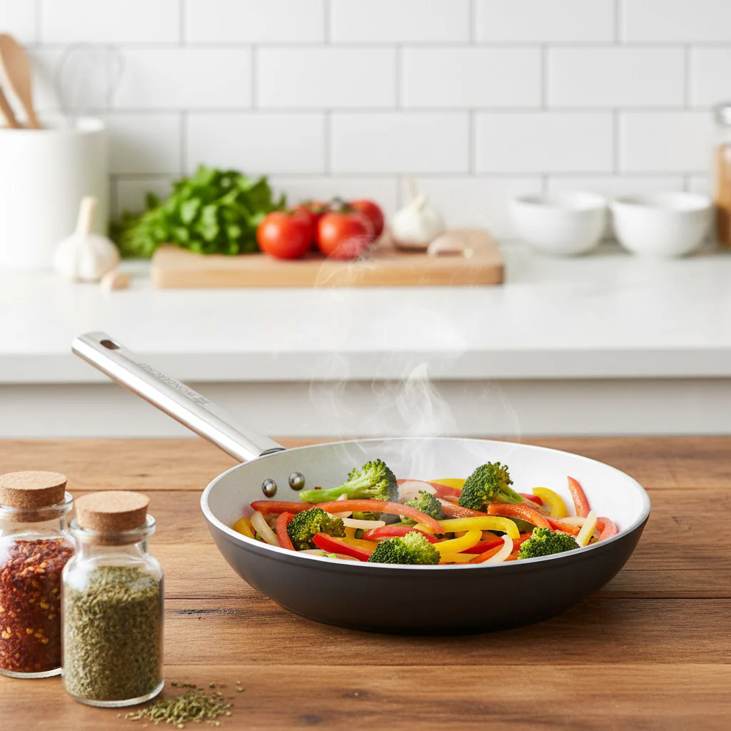 Eco-Glide Ceramic Fry Pan 20cm, 1.2 Litre Non-toxic, Chemical & PFOA Free, Low Oil Cooking, Scratch-resistant, Stainless-steel Handle, Gas & Induction Compatible, 2-year Warranty, Grey