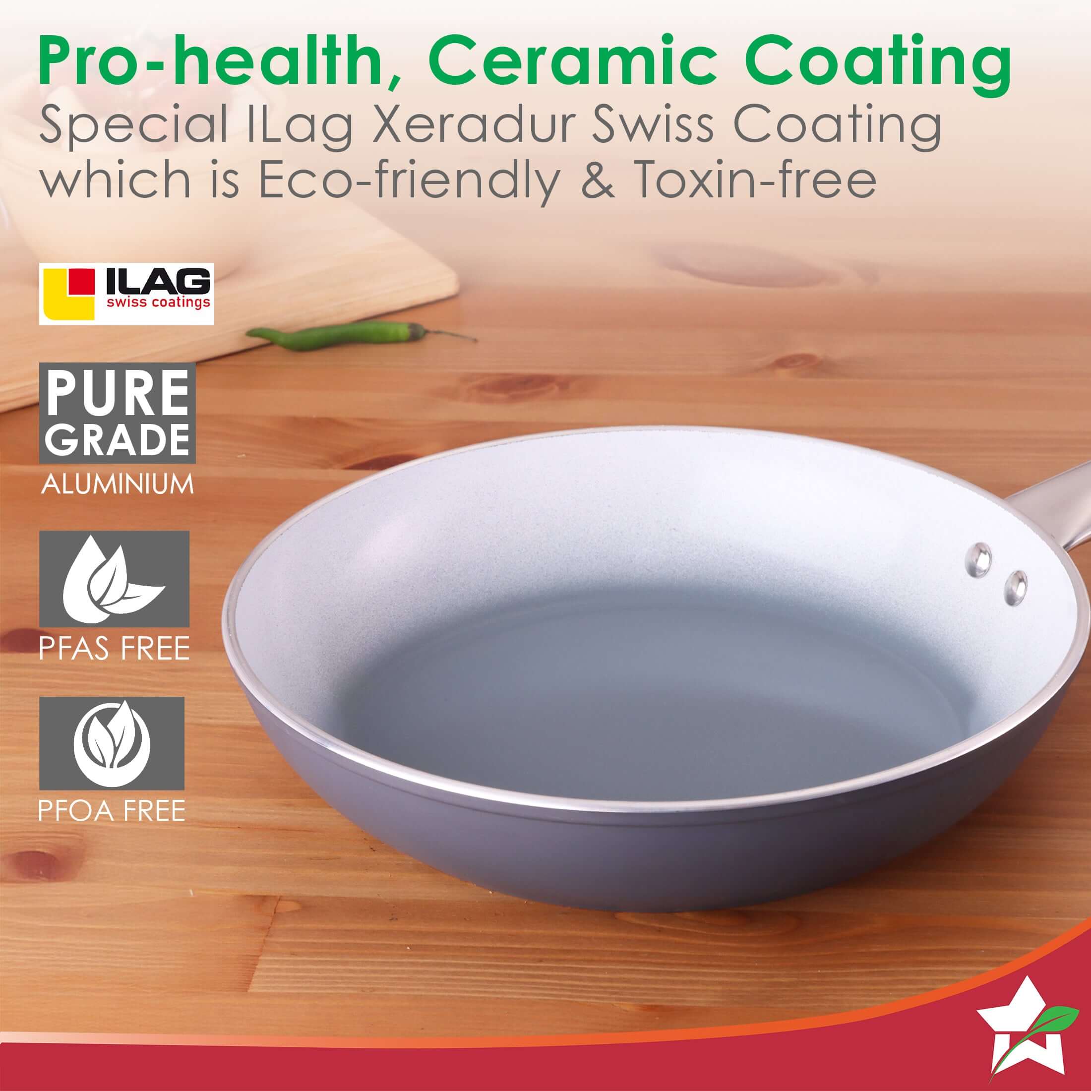 Eco-Glide Ceramic Fry Pan 20cm, 1.2 Litre Non-toxic, Chemical & PFOA Free, Low Oil Cooking, Scratch-resistant, Stainless-steel Handle, Gas & Induction Compatible, 2-year Warranty, Grey - Image 3