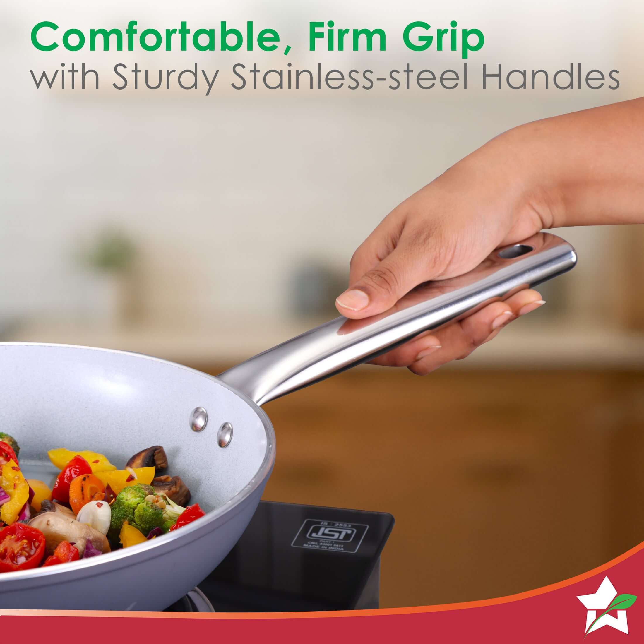 Eco-Glide Ceramic Fry Pan 20cm, 1.2 Litre Non-toxic, Chemical & PFOA Free, Low Oil Cooking, Scratch-resistant, Stainless-steel Handle, Gas & Induction Compatible, 2-year Warranty, Grey - Image 5