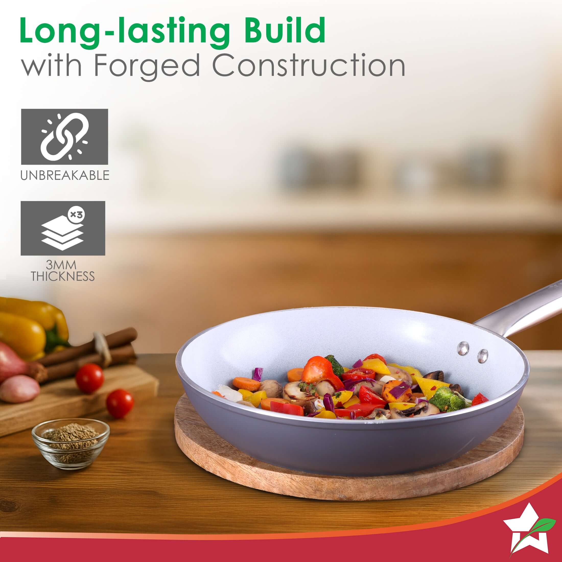 Eco-Glide Ceramic Fry Pan 20cm, 1.2 Litre Non-toxic, Chemical & PFOA Free, Low Oil Cooking, Scratch-resistant, Stainless-steel Handle, Gas & Induction Compatible, 2-year Warranty, Grey - Image 7