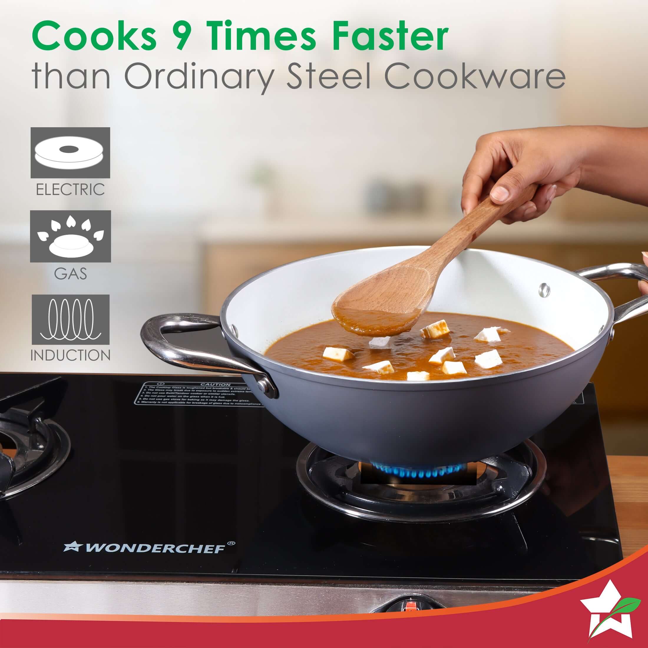 Eco-Glide Ceramic Kadhai 24cm with Glass Lid, 2.5L Non-Toxic, Chemical & PFOA Free, Low Oil Cooking, Scratch-resistant, Stainless-steel Handle, Gas+Induction Compatible, 2-Yr Warranty, Grey - Image 4