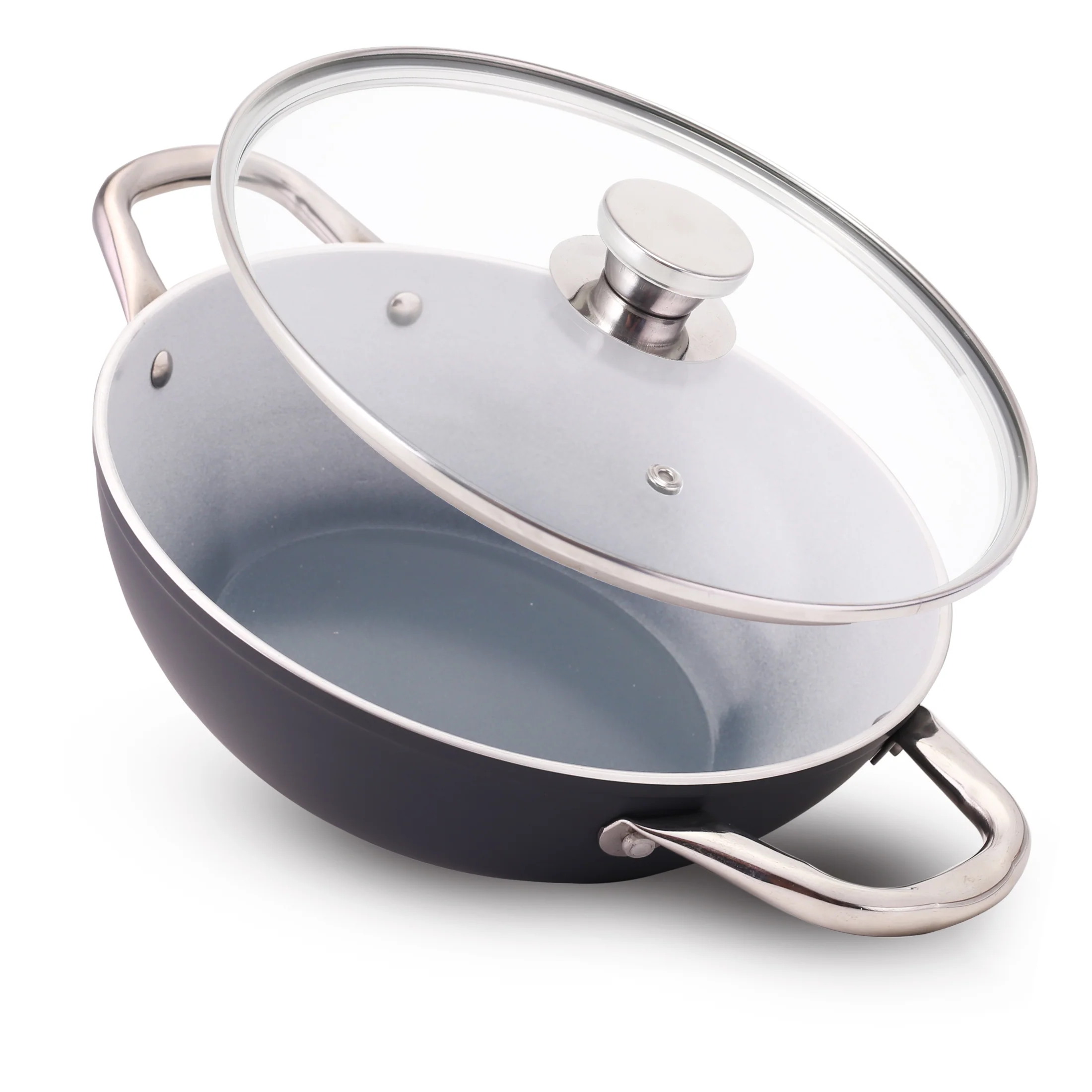 Eco-Glide Ceramic Kadhai 24cm with Glass Lid, 2.5L Non-Toxic, Chemical & PFOA Free, Low Oil Cooking, Scratch-resistant, Stainless-steel Handle, Gas+Induction Compatible, 2-Yr Warranty, Grey - Image 9