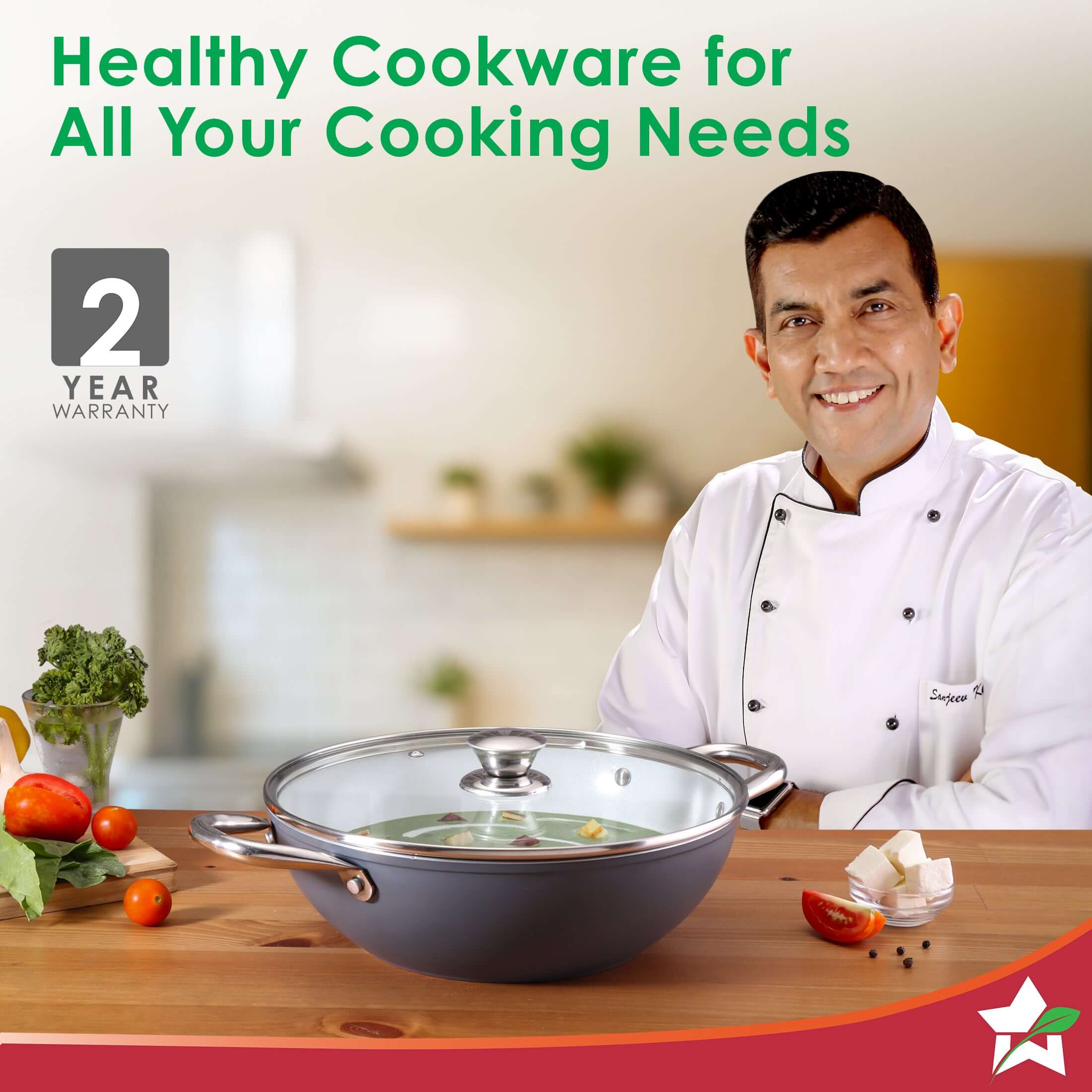 Eco-Glide Ceramic Kadhai 28cm with Glass Lid, 4.3Litre Non-toxic, Chemical Free, Low Oil Cooking, Scratch-resistant, Stainless-steel Handle, Gas+Induction Compatible, 2-Year Warranty, Grey - Image 2