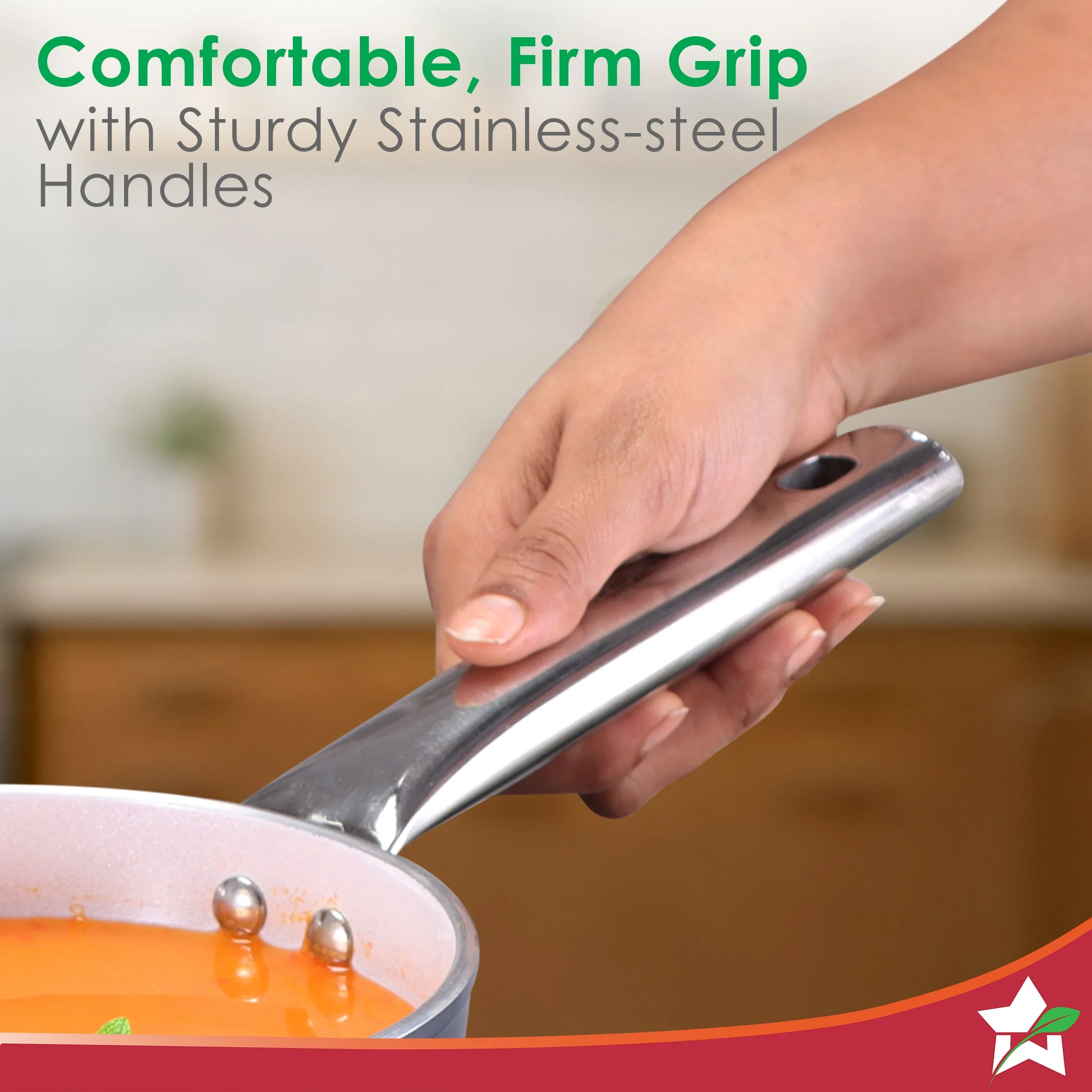 Eco-Glide Ceramic Saucepan 16cm, Non-Toxic, Chemical & PFOA Free, 1.75L capacity, Low Oil Cooking, Scratch-resistant, Stainless-steel Handle, Gas & Induction Compatible, 2-Yr Warranty, Grey - Image 5