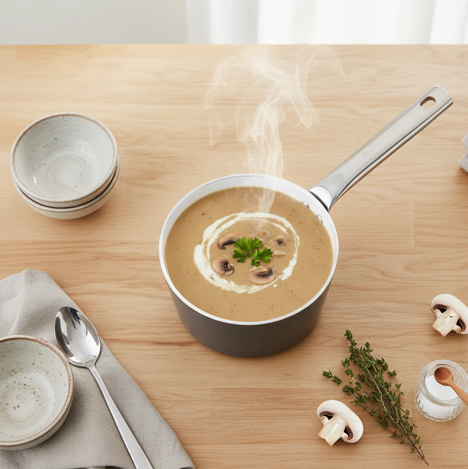Eco-Glide Ceramic Saucepan 16cm, Non-Toxic, Chemical & PFOA Free, 1.75L capacity, Low Oil Cooking, Scratch-resistant, Stainless-steel Handle, Gas & Induction Compatible, 2-Yr Warranty, Grey - Image 9