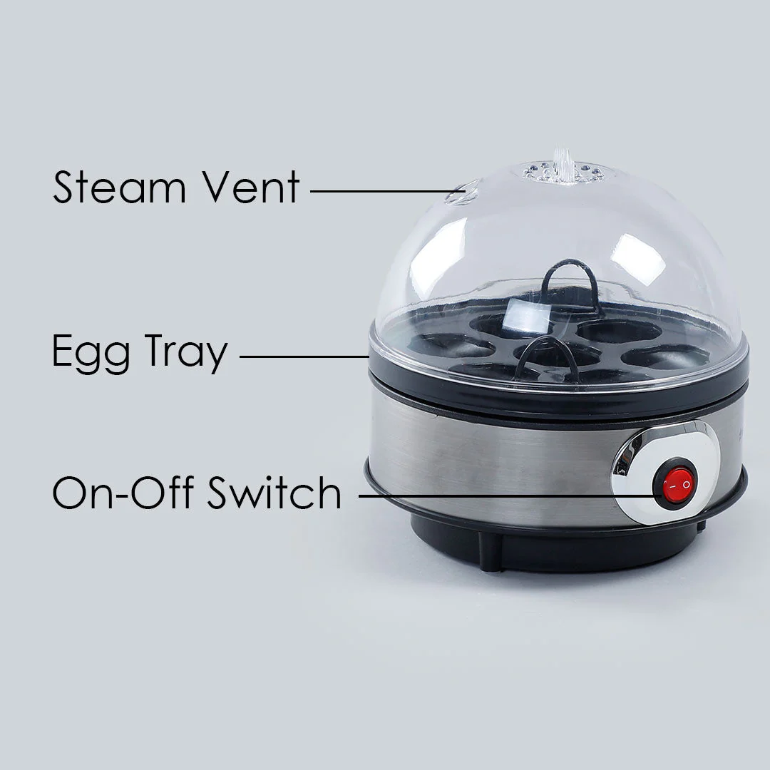 Instant Electric Egg Boiler with 7 Egg Poachers|3 Boiling Modes, Soft, Medium, Hard| Auto Shut Off Technology| Non-stick Egg Rack, Transparent Lid, Stainless Steel Body & Heating Plate, Steamer Rack| Alarm| Easy & Quick Operation| Black| 2 Year Warranty - Image 6