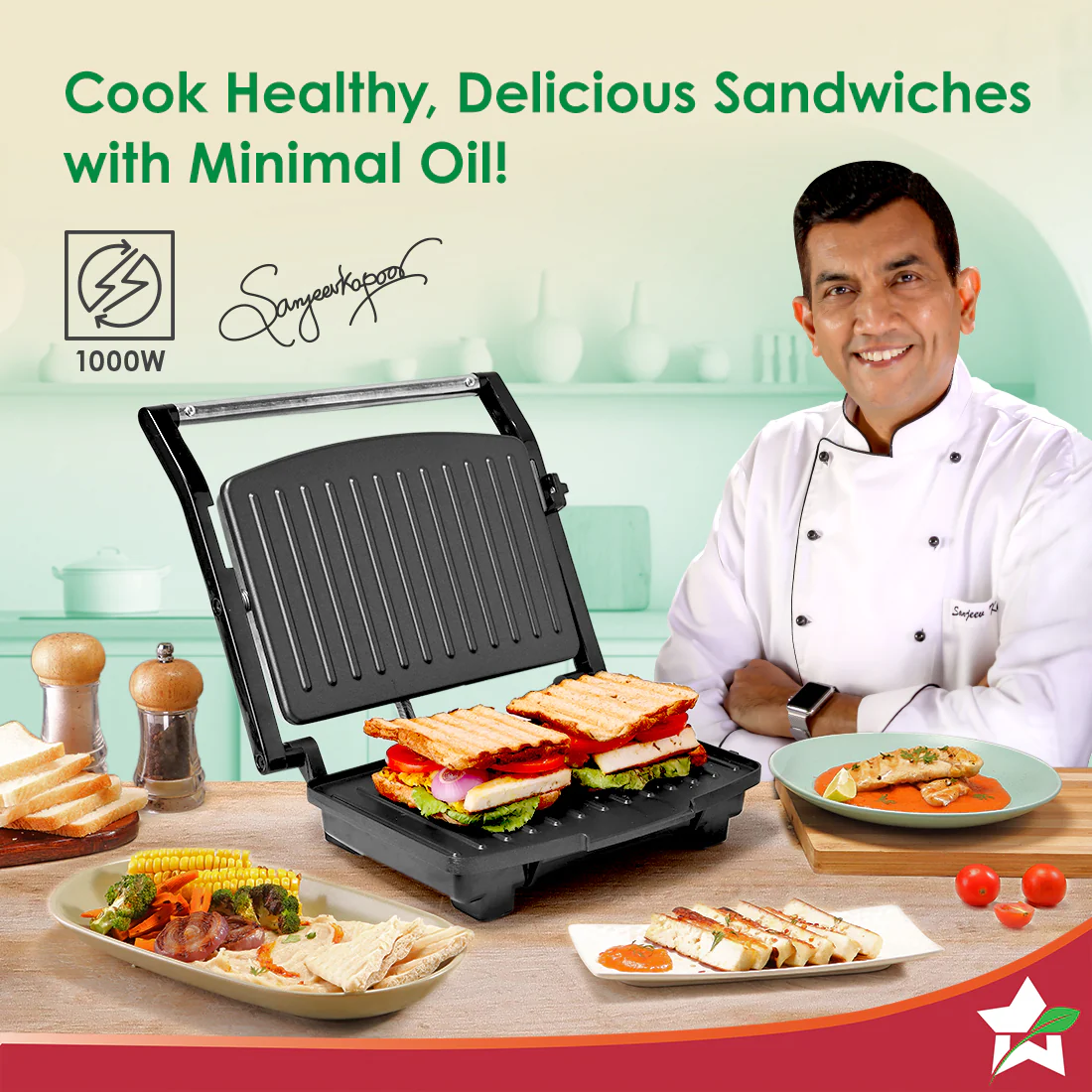 Essenza Contact Grill | 400W | For Thick Sandwiches, Burgers, Patties | Dual-side Heating | Non-stick Grill Plates | Oil Collector Tray | LED Indicator | Compact Design | 1-Year Warranty - Image 2