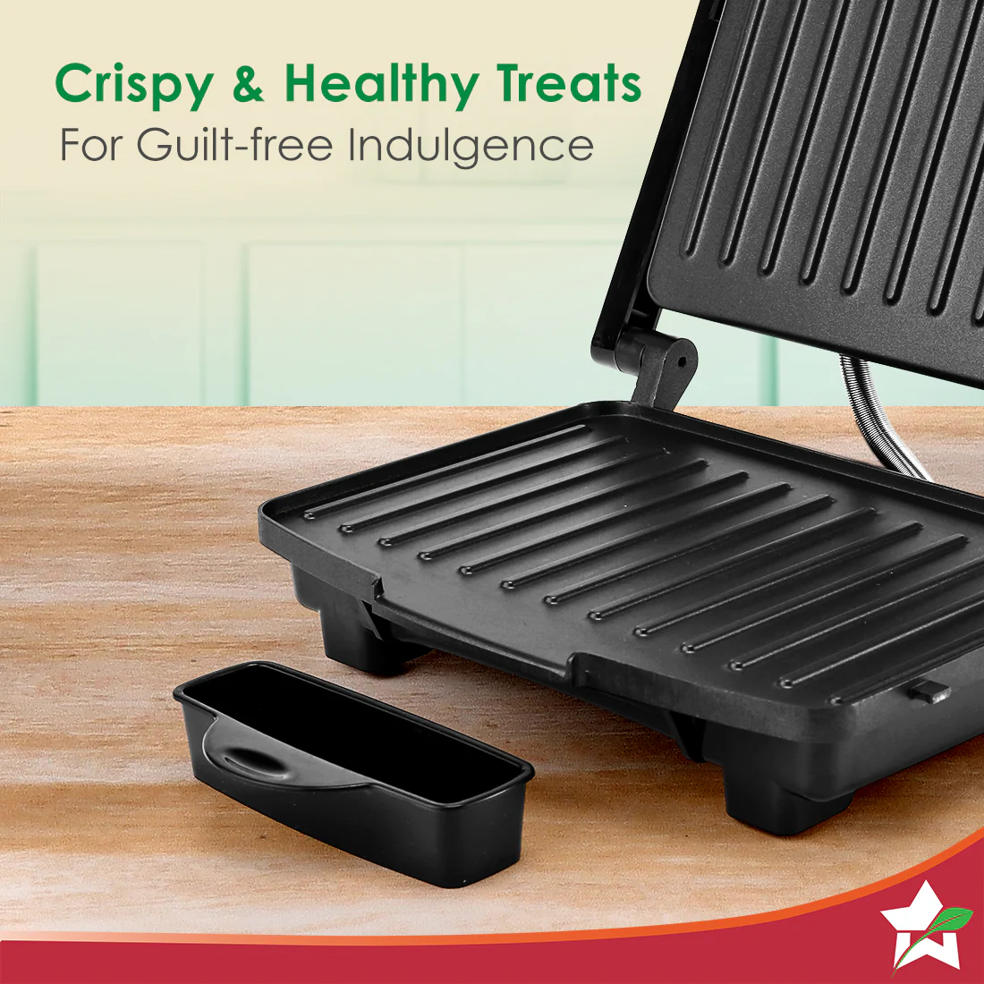 Essenza Contact Grill | 400W | For Thick Sandwiches, Burgers, Patties | Dual-side Heating | Non-stick Grill Plates | Oil Collector Tray | LED Indicator | Compact Design | 1-Year Warranty - Image 6