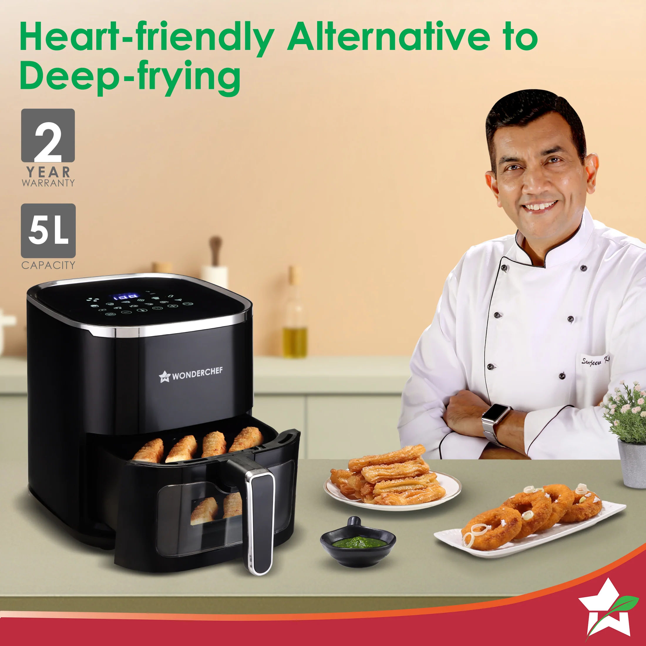 Evita Digital Air Fryer, 1350W, 5 L, Rapid Hot Air Technology, 8 Pre-set Menus, Non-stick Basket, In-built Memory, Customised Time & Temperature Control, Fry, Bake, Grill, 2-Yr Warranty - Image 2