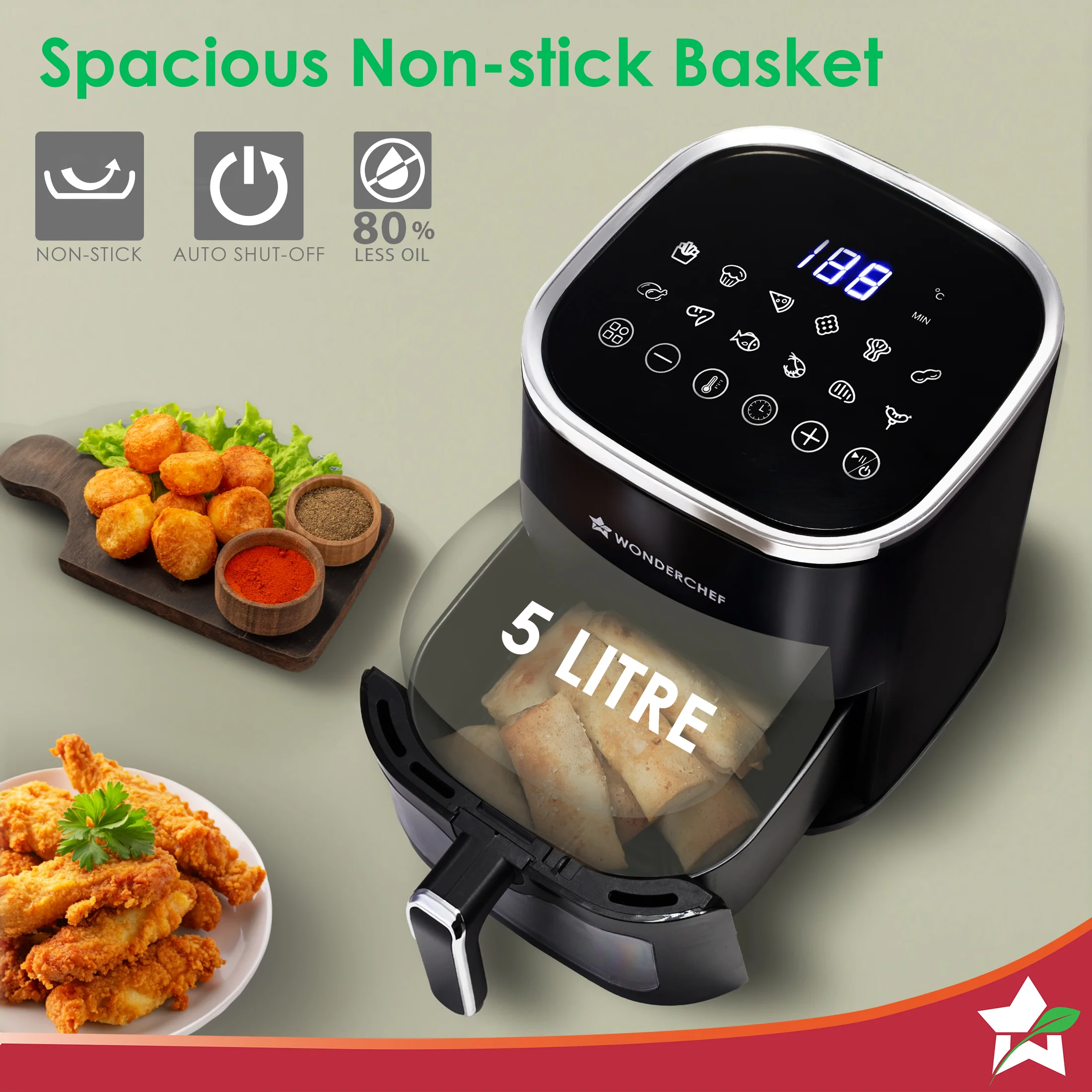 Evita Digital Air Fryer, 1350W, 5 L, Rapid Hot Air Technology, 8 Pre-set Menus, Non-stick Basket, In-built Memory, Customised Time & Temperature Control, Fry, Bake, Grill, 2-Yr Warranty - Image 9