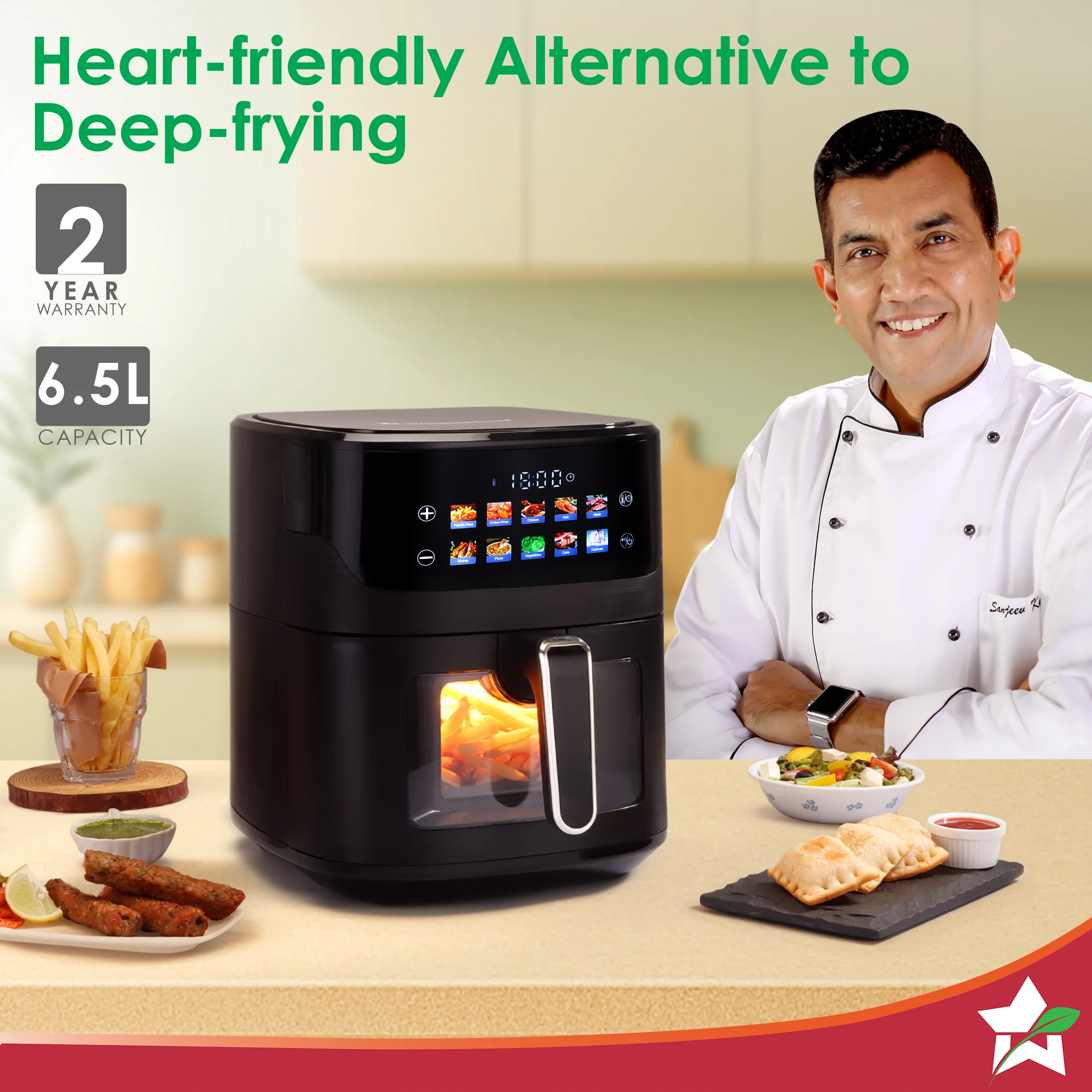 Evita Digital Air Fryer, 1600W, 6.5 L, Rapid Hot Air Technology, 10 Pre-set Menus, Non-stick Basket, In-built Memory, Customised Time & Temperature Control, Fry, Bake, Grill, 2-Yr Warranty - Image 2