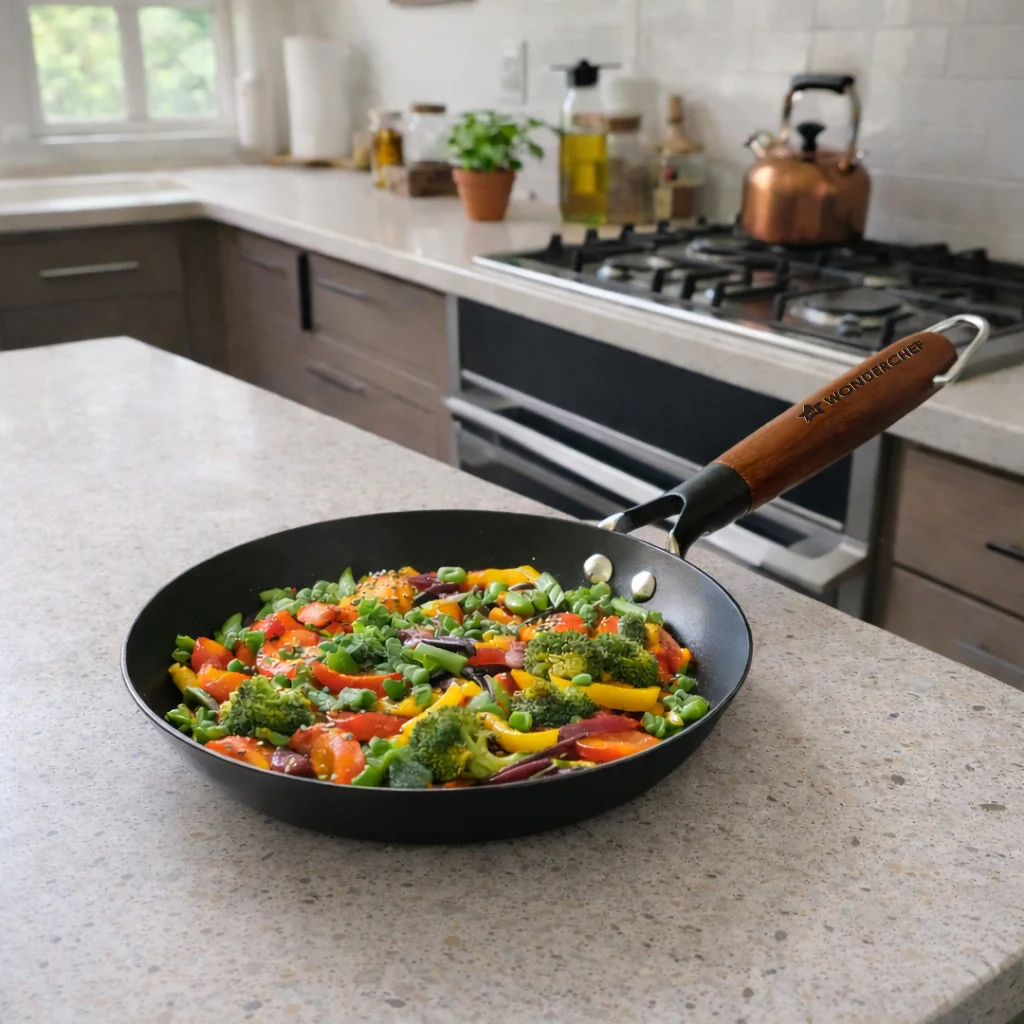 Pre-Seasoned Ferro Light 20cm Cast Iron Fry Pan | 800 ml | Acacia Wooden Handles | Gravity Moulding Technology | No Chemical Coating | 10 Year Warranty