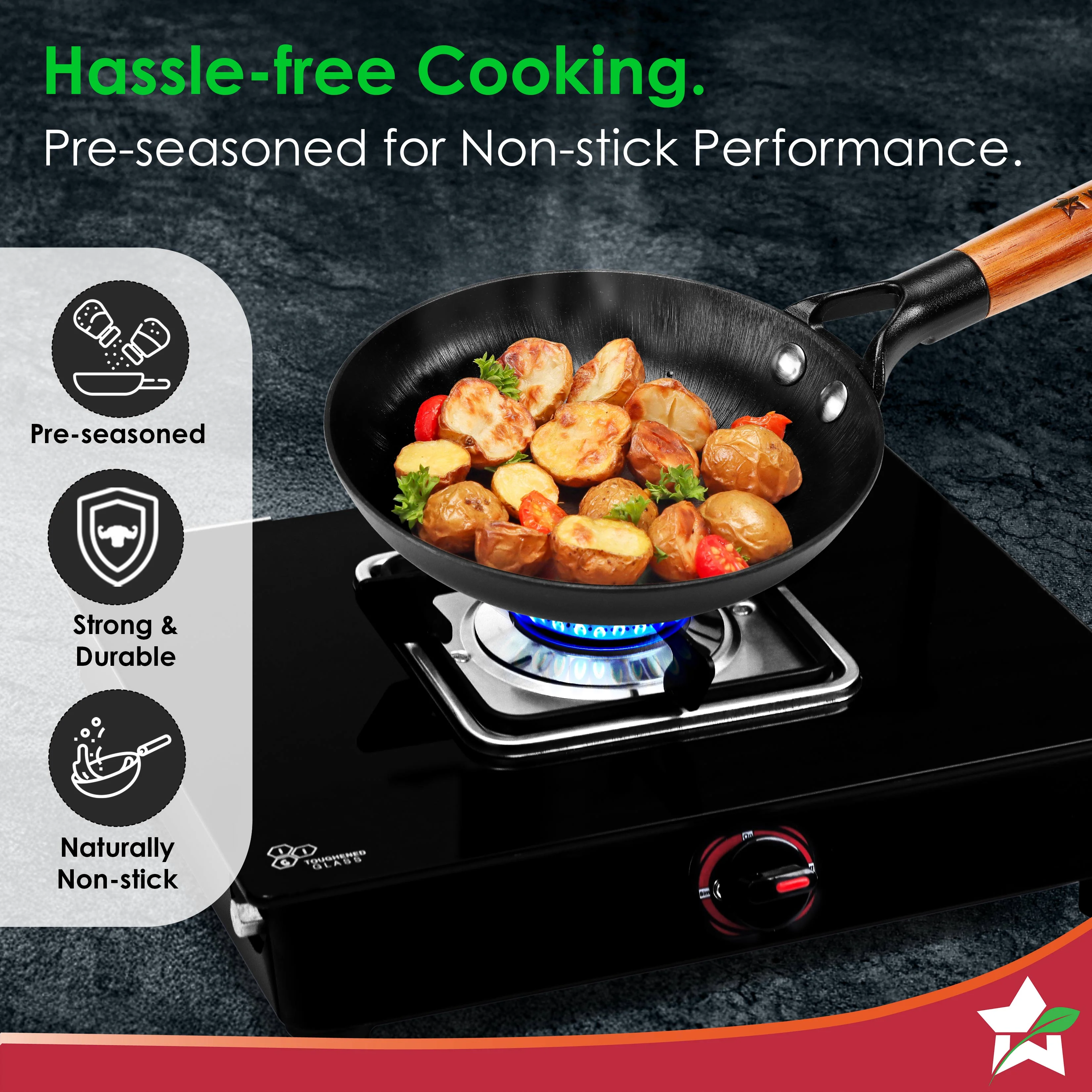 Pre-Seasoned Ferro Light 20cm Cast Iron Fry Pan | 800 ml | Acacia Wooden Handles | Gravity Moulding Technology | No Chemical Coating | 10 Year Warranty - Image 5