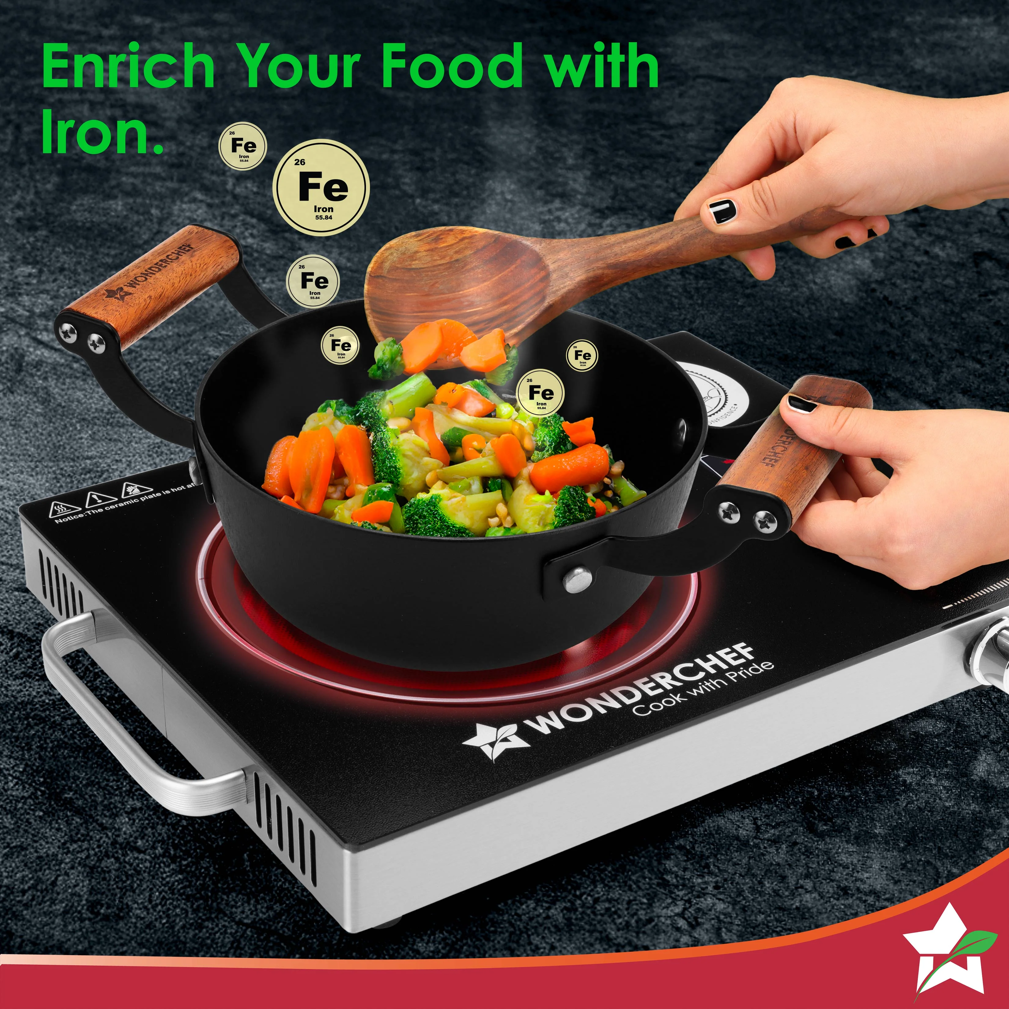 Ferro Light-weight Cast-iron Deep Kadhai, 18cm, 40% Lighter, Pre-seasoned with 100% Vegetable Oil, Non-toxic, Chemical-free, Induction-friendly, Long Cool-touch Wood Handles, 10-Yr Warranty - Image 4