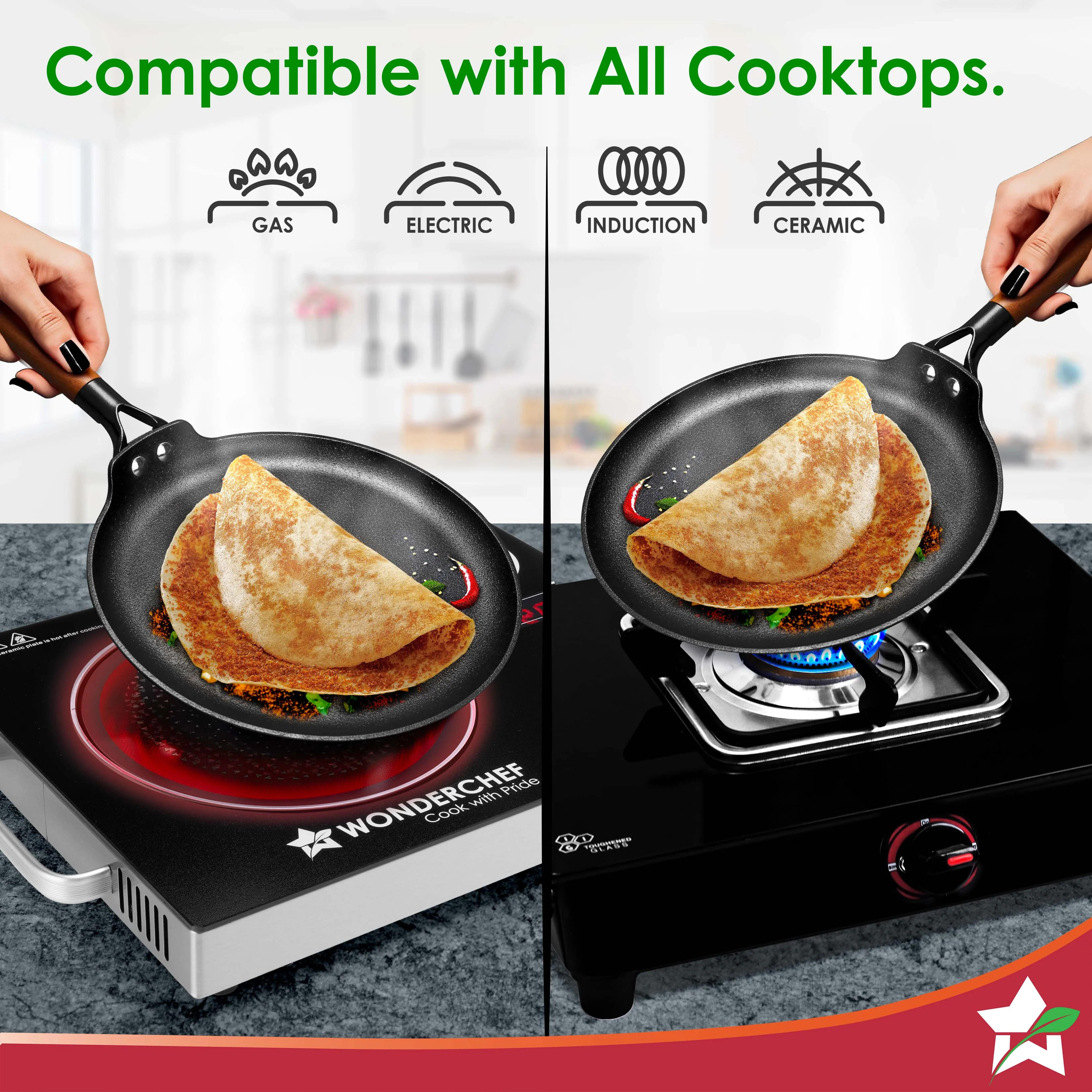Ferro Light-weight Cast-iron Dosa Tawa, 26cm, 40% Lighter, Pre-seasoned with 100% Vegetable Oil, Non-toxic, Chemical-free, Induction-friendly, Long Cool-touch Wood Handles, 10-Yr Warranty - Image 7