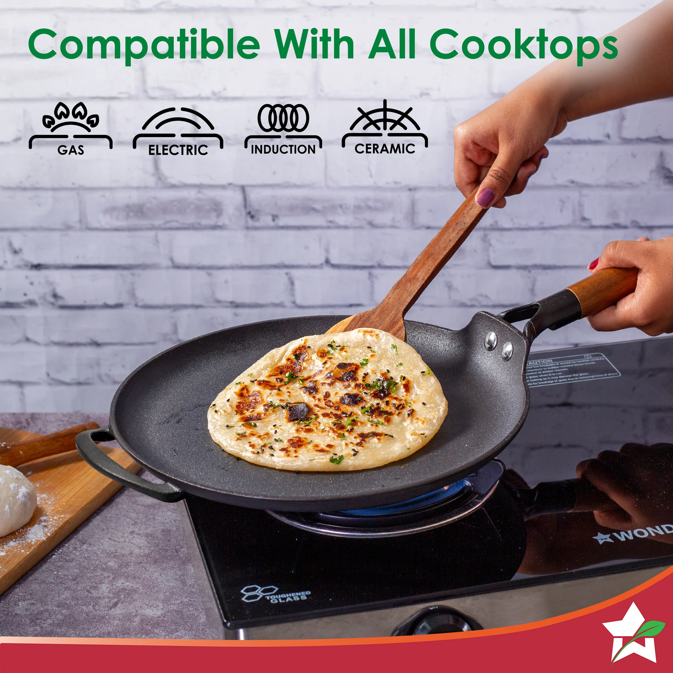 Ferro Light-weight Cast-iron Dosa Tawa | 30cm | Pre-seasoned with 100% Vegetable Oil | 40% Lighter than Regular Cast-iron Cookware | Cool-touch Real Acacia Wood Handles | 10-Year Warranty - Image 7