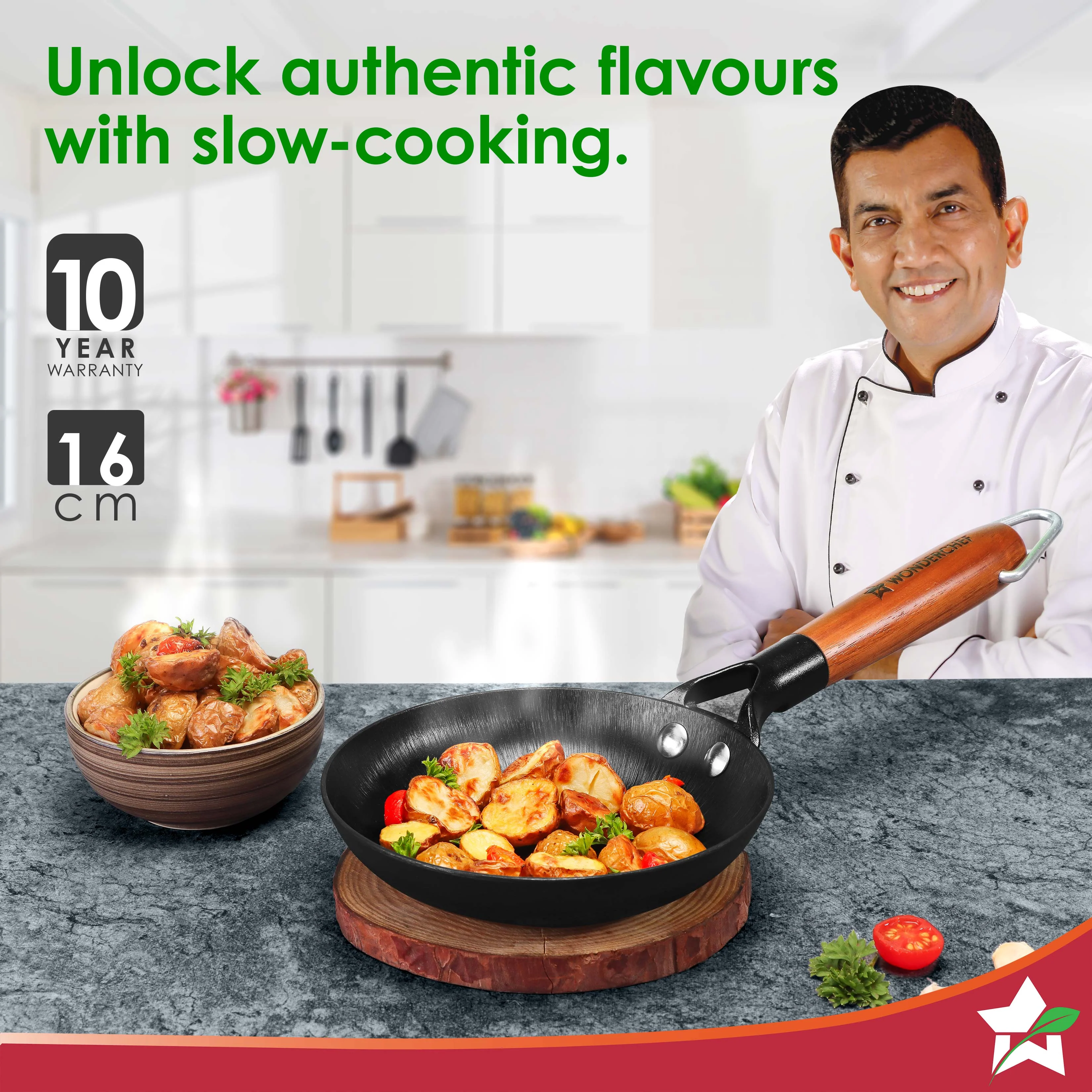 Ferro Light-weight Cast-iron Fry Pan, 16cm, 40% Lighter, Pre-seasoned with 100% Vegetable Oil, Non-toxic, Chemical-free, Induction-friendly, Long Cool-touch Wood Handles, 10-Yr Warranty - Image 2