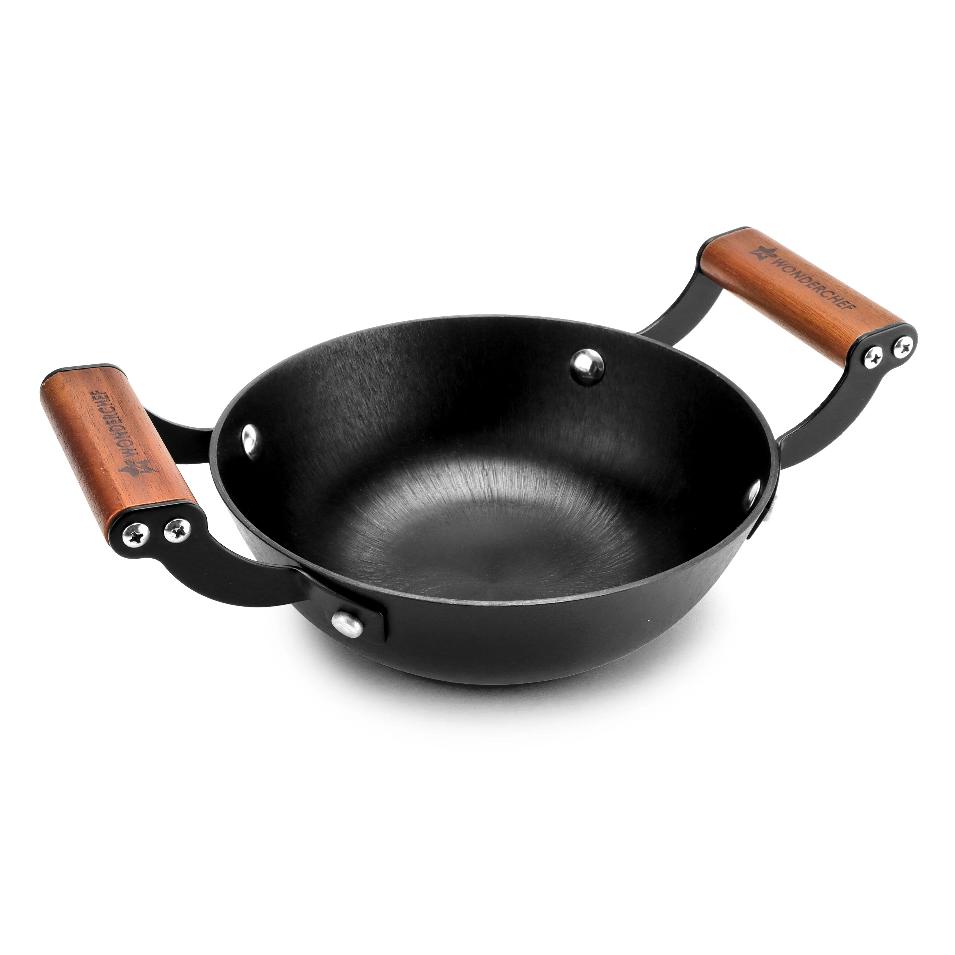 Ferro Light-weight Cast-iron Kadhai, 18cm, 40% Lighter, Pre-seasoned with 100% Vegetable Oil, Non-toxic, Chemical-free, Induction-friendly, Long Cool-touch Wood Handles, 10-Yr Warranty