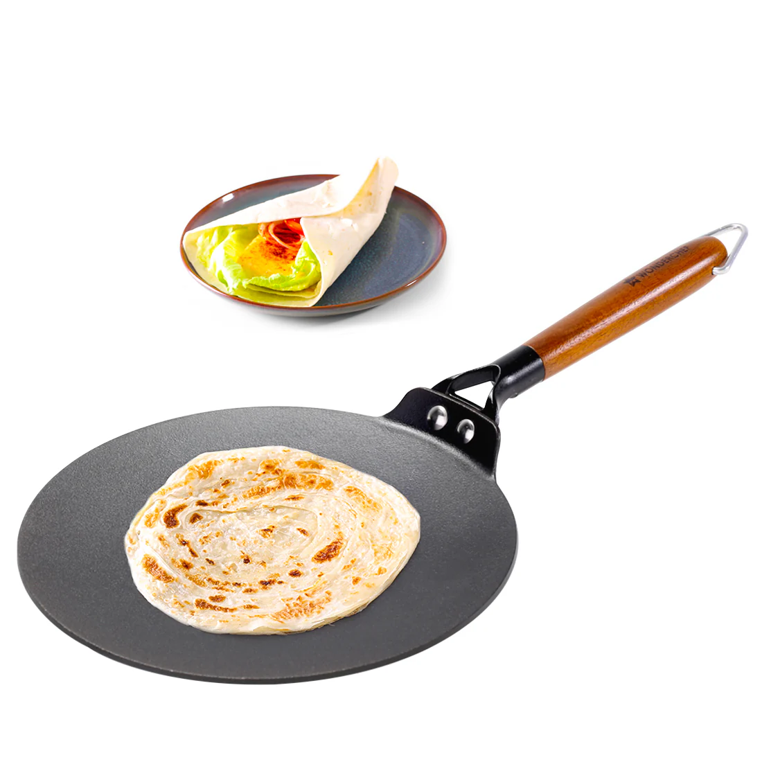 Ferro Light-weight Cast-iron Roti Tawa | 26cm | Pre-seasoned with 100% Vegetable Oil | 40% Lighter than Regular Cast-iron Cookware | Cool-touch Real Acacia Wood Handles | 10-Year Warranty - Image 8